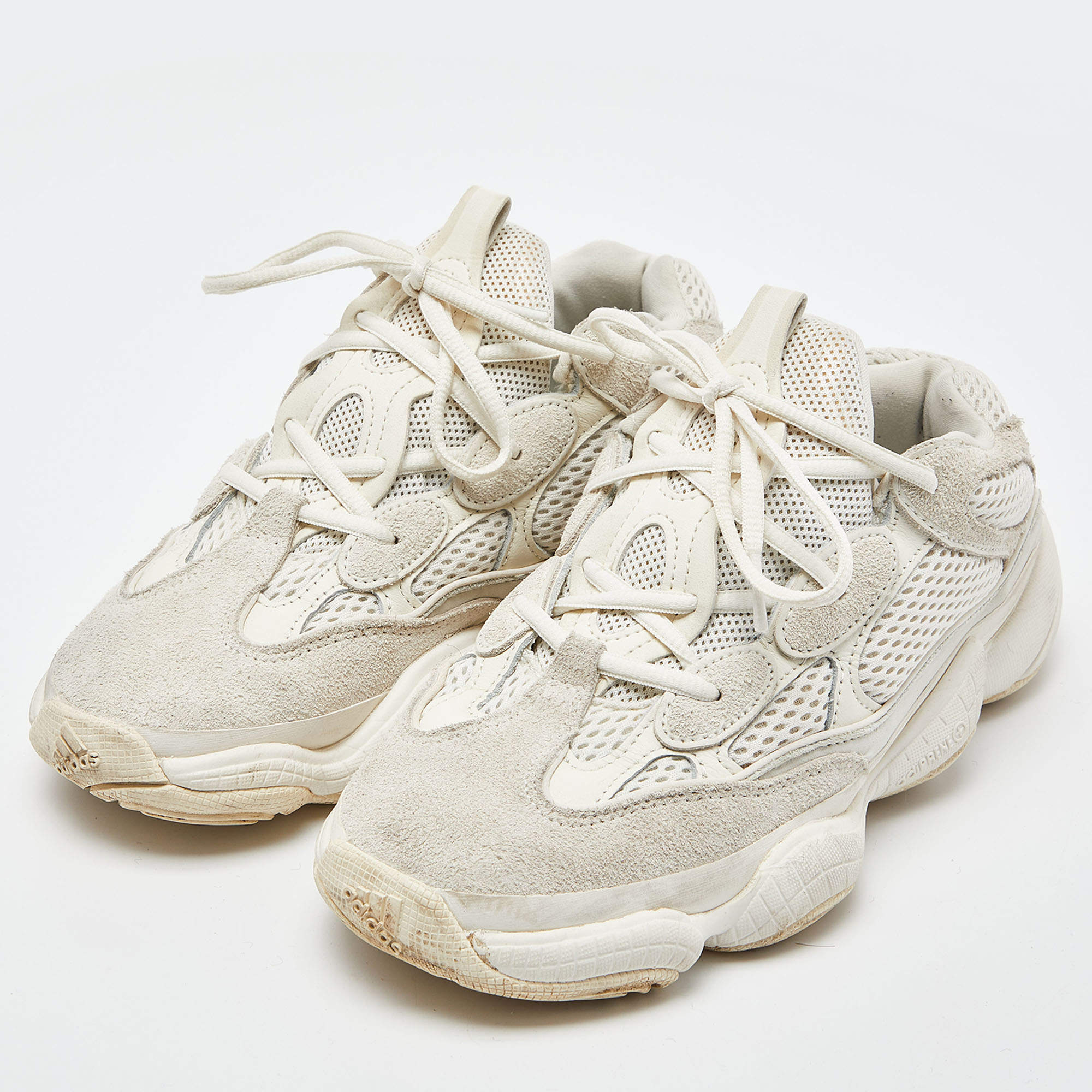 Yeezy x Adidas White Suede and Mesh Yeezy 500 Bone White Sneakers