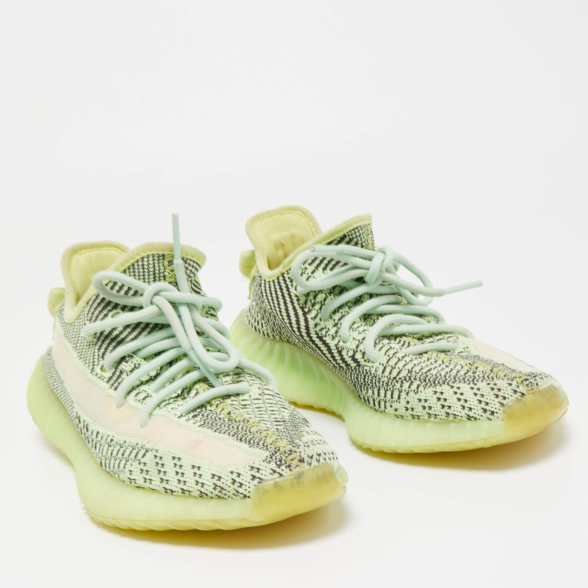 Yeezy x Adidas Neon Green Knit Fabric Boost 350 V2 Glow Sneakers