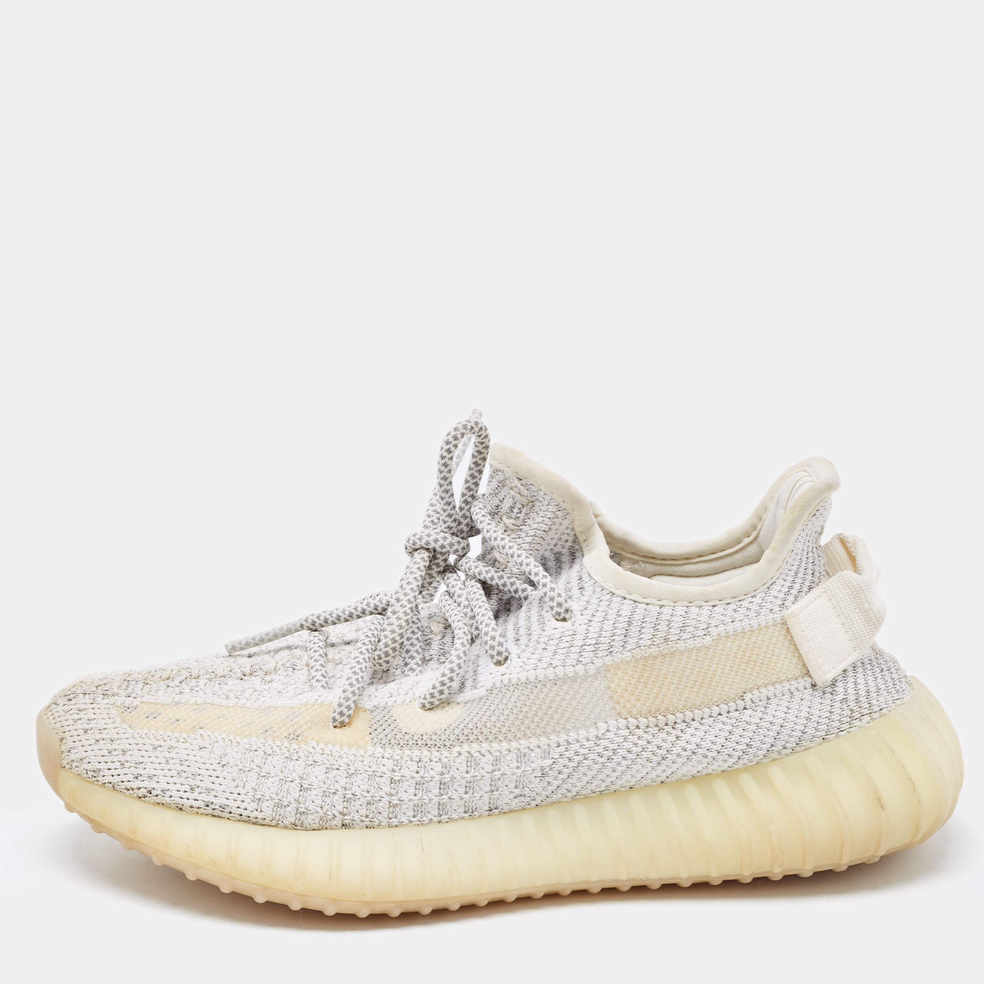 Pre Owned Yeezy x Adidas Grey/White Cotton Knit Boost 350 V2 Static Reflective Sneakers Size 38