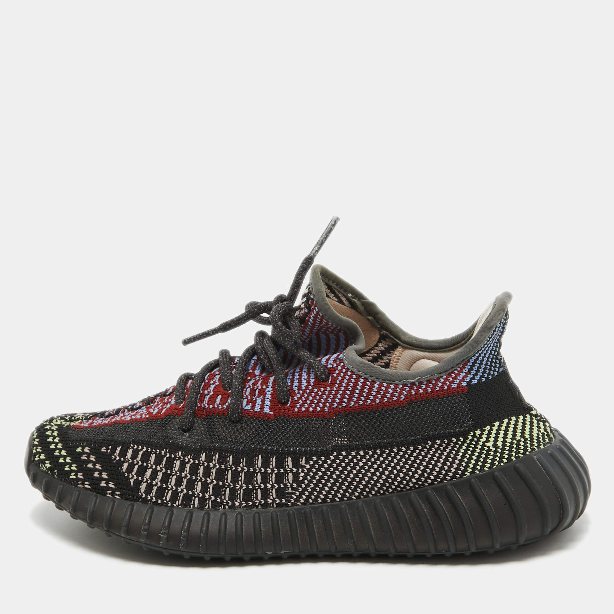 Pre Owned Yeezy x Adidas Black Knit Fabric Boost 350 V2 Yecheil Non-Reflective Sneakers Size 38 2/3