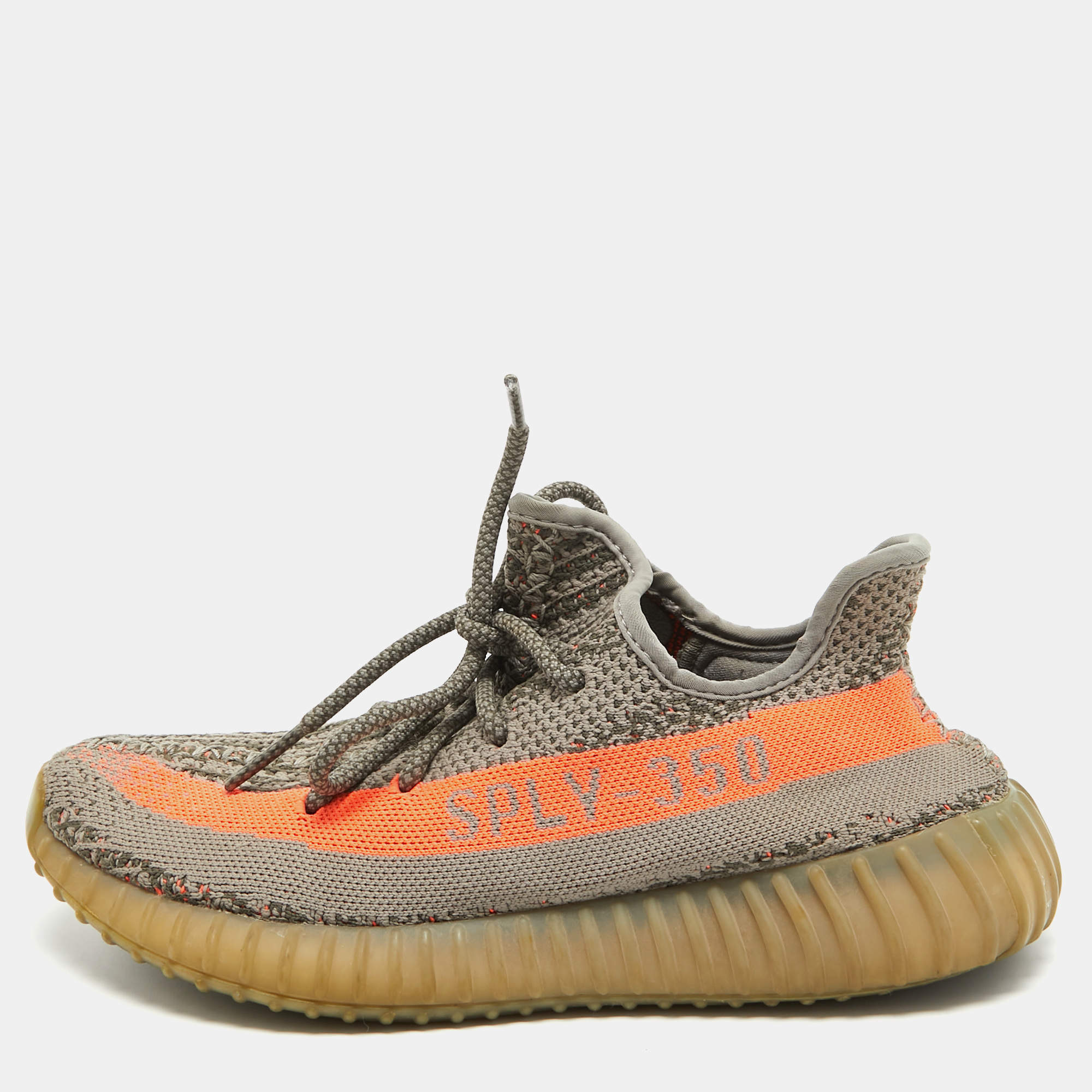Pre Owned Yeezy x Adidas Grey Knit Fabric Boost 350 V2 Beluga Sneakers Size 40