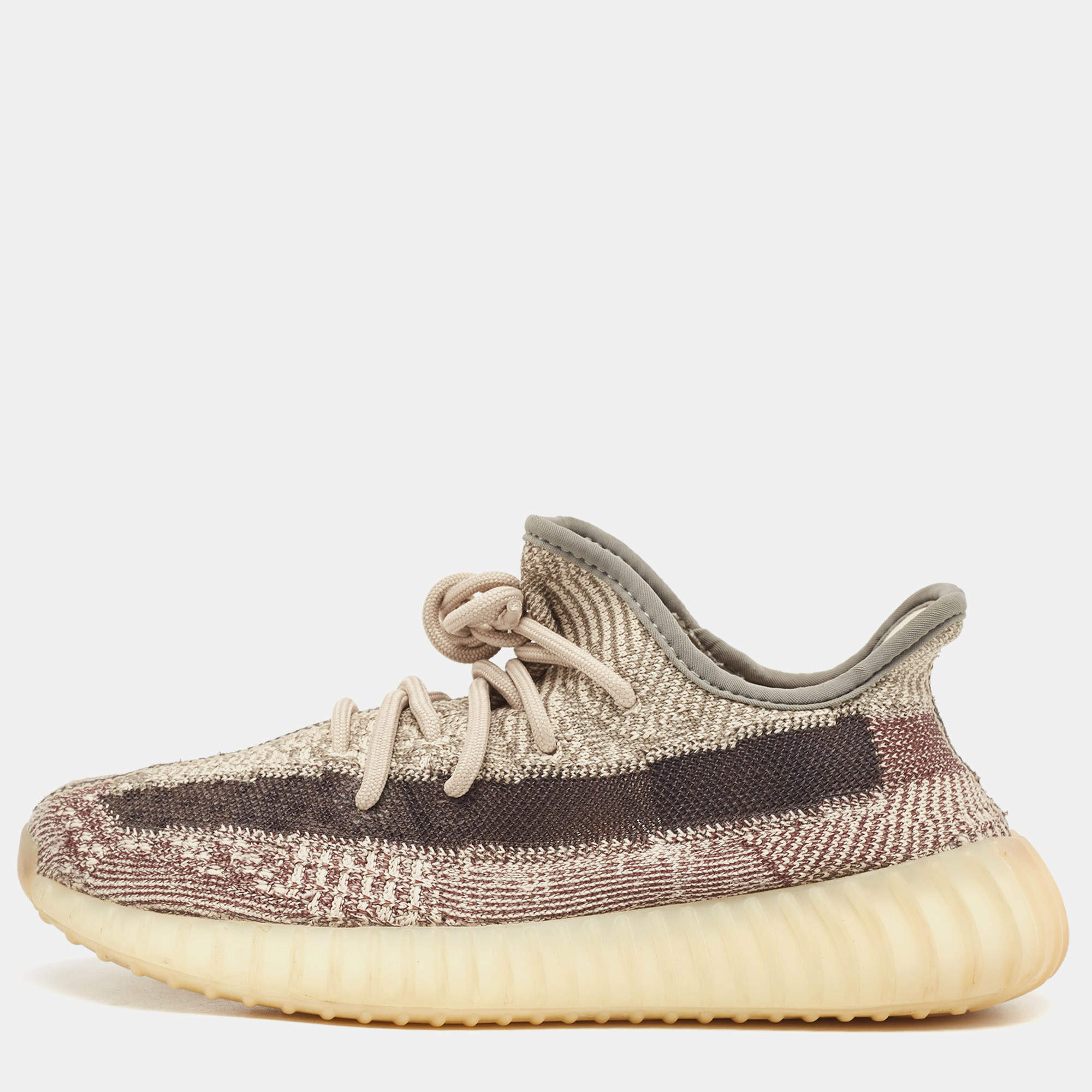 Pre Owned Yeezy x Adidas Brown/Beige Knit Fabric Boost 350 V2 Zyon Sneakers Size 38 1/3
