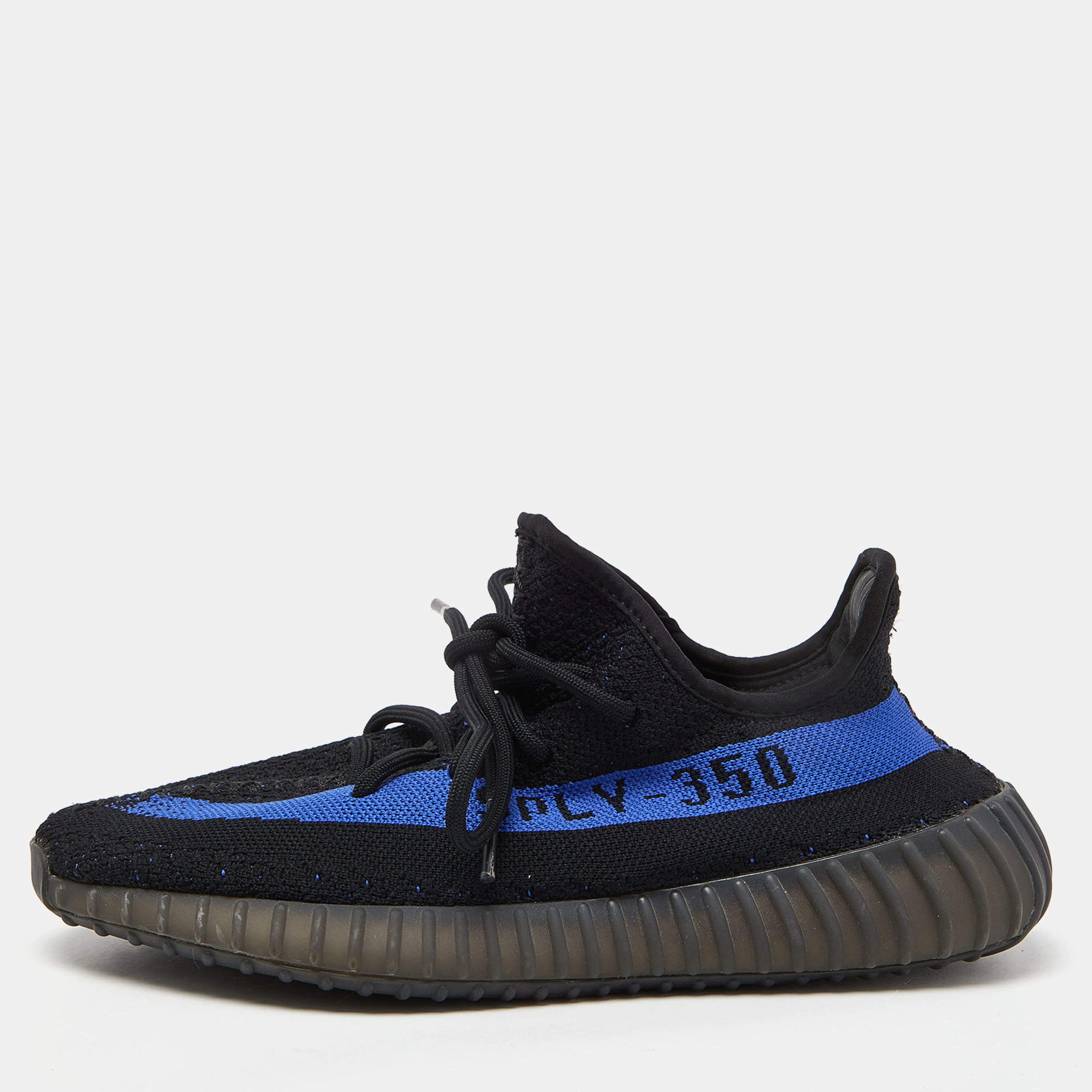 Pre Owned Yeezy x Adidas Black/Blue Knit Fabric Boost 350 V2 Dazzling Blue Sneakers Size 40 1/3