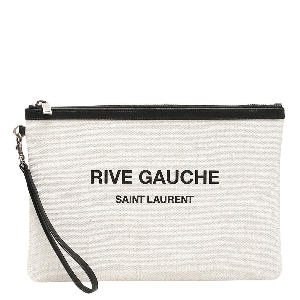 Pre Owned Saint Laurent Beige Rive Gauche Clutch Bag