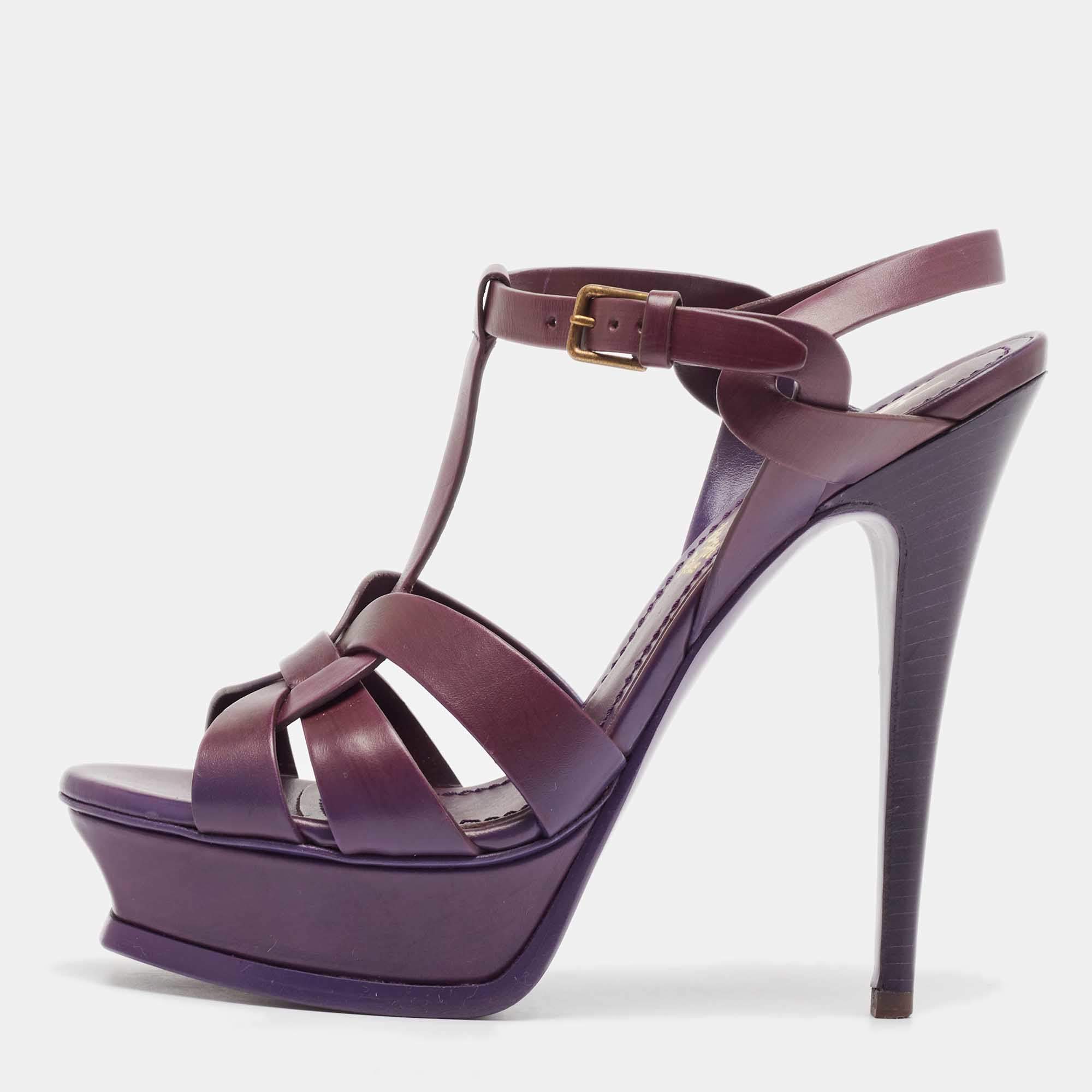 Yves Saint Laurent Purple Leather Tribute Sandals Size 37