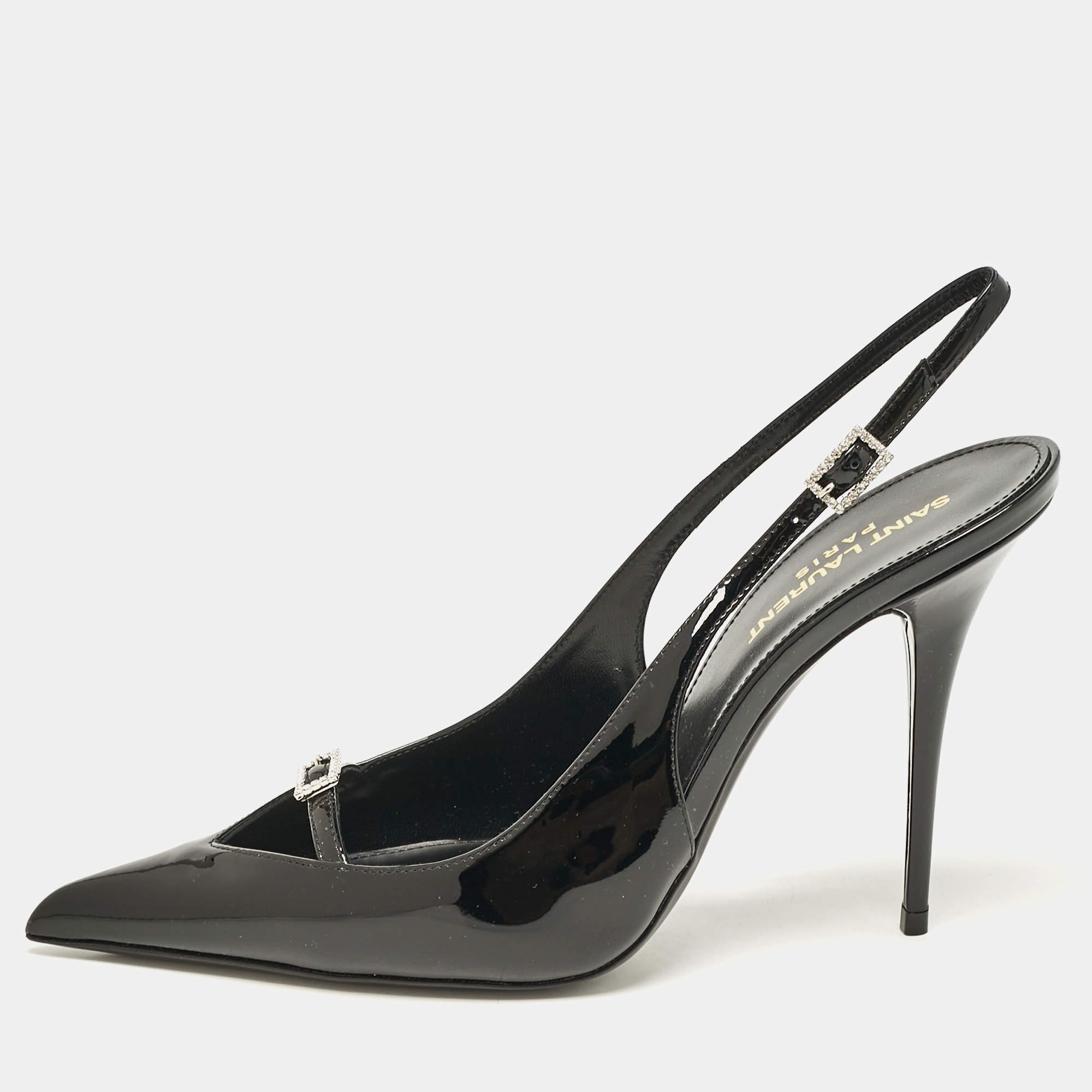 Saint Laurent Black Patent Leather Luna 105 Slingback Pumps