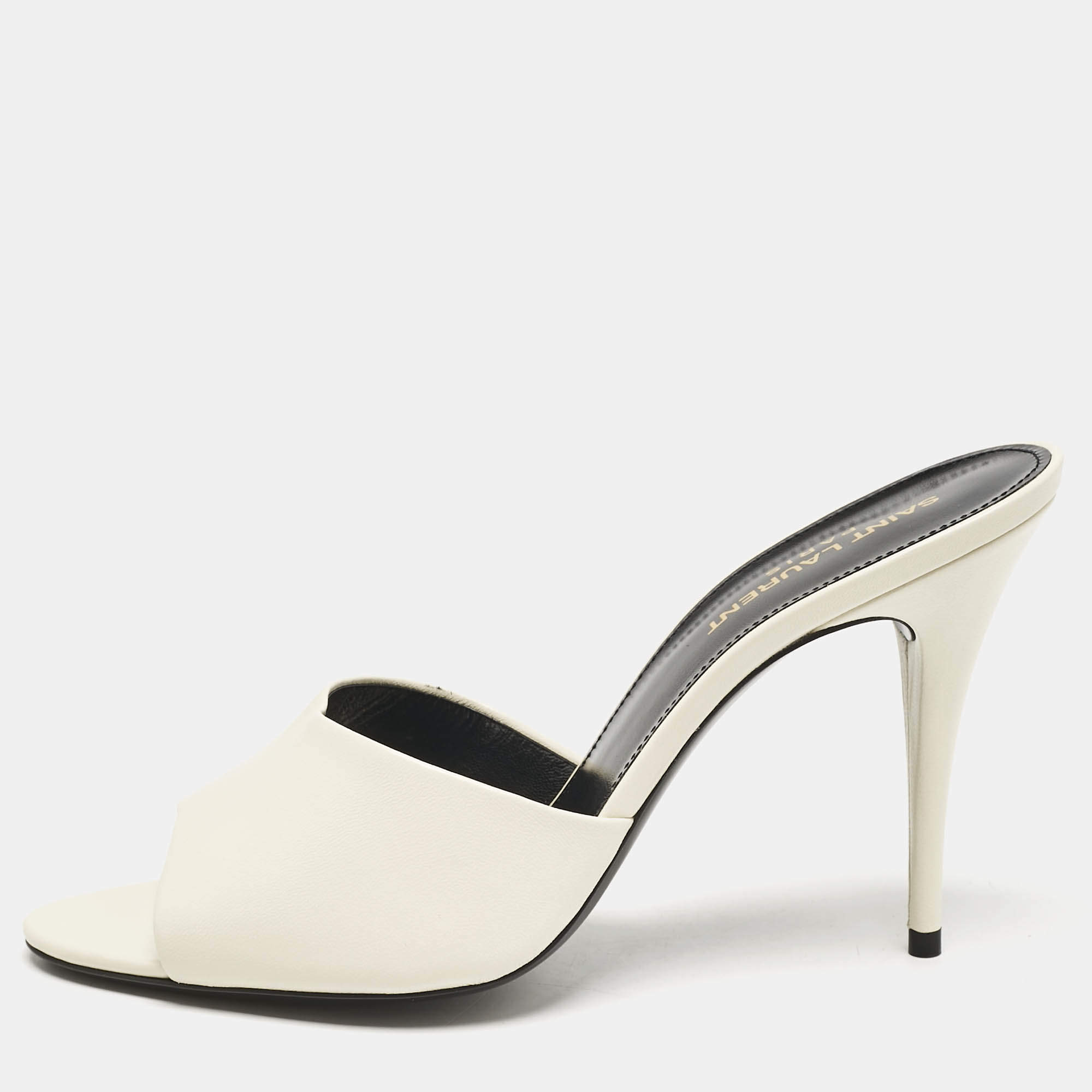 Saint Laurent White Leather Belfagor Open Toe Slide Sandals Size 39