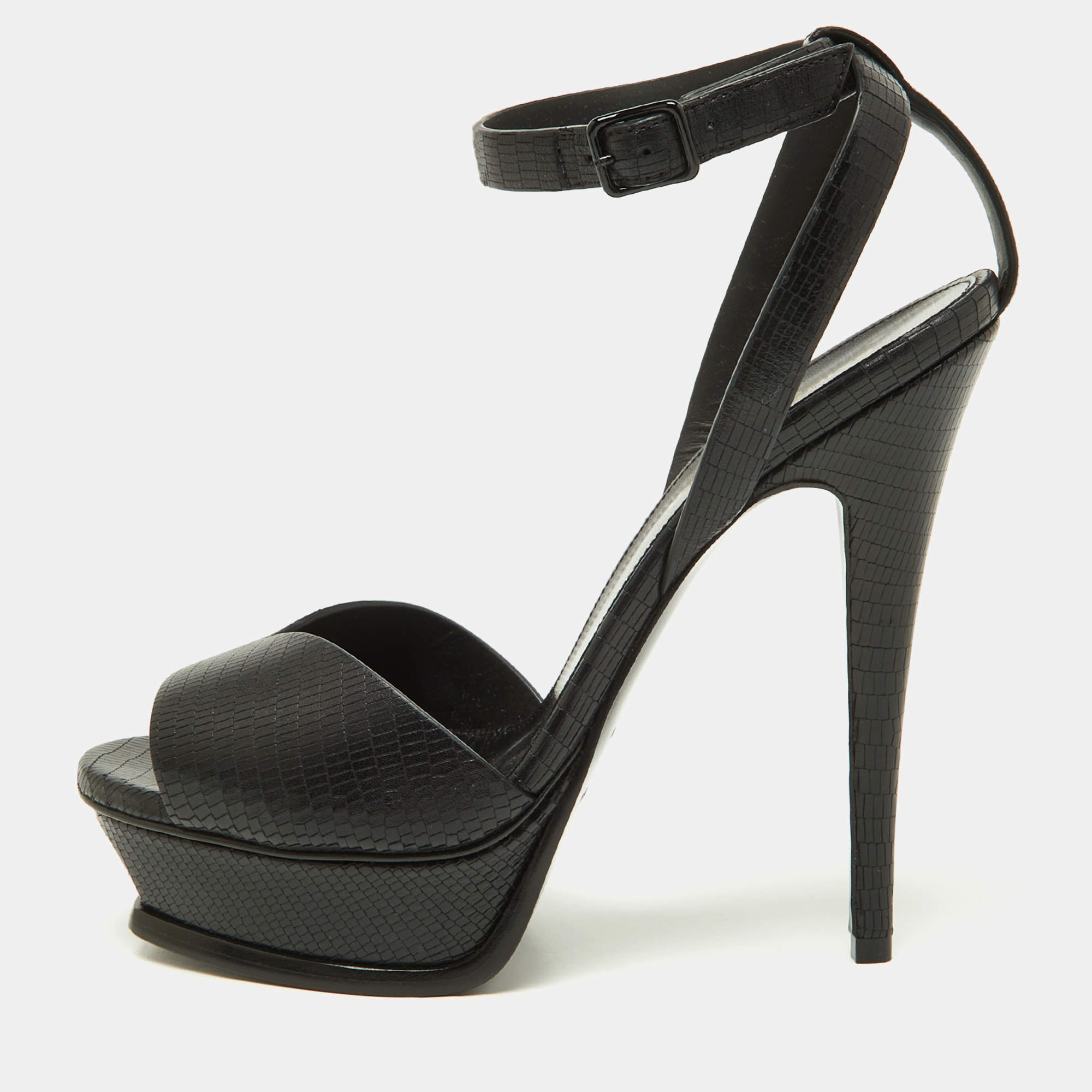 Saint Laurent Black Leather Tribute Ankle Strap Sandals Size 38