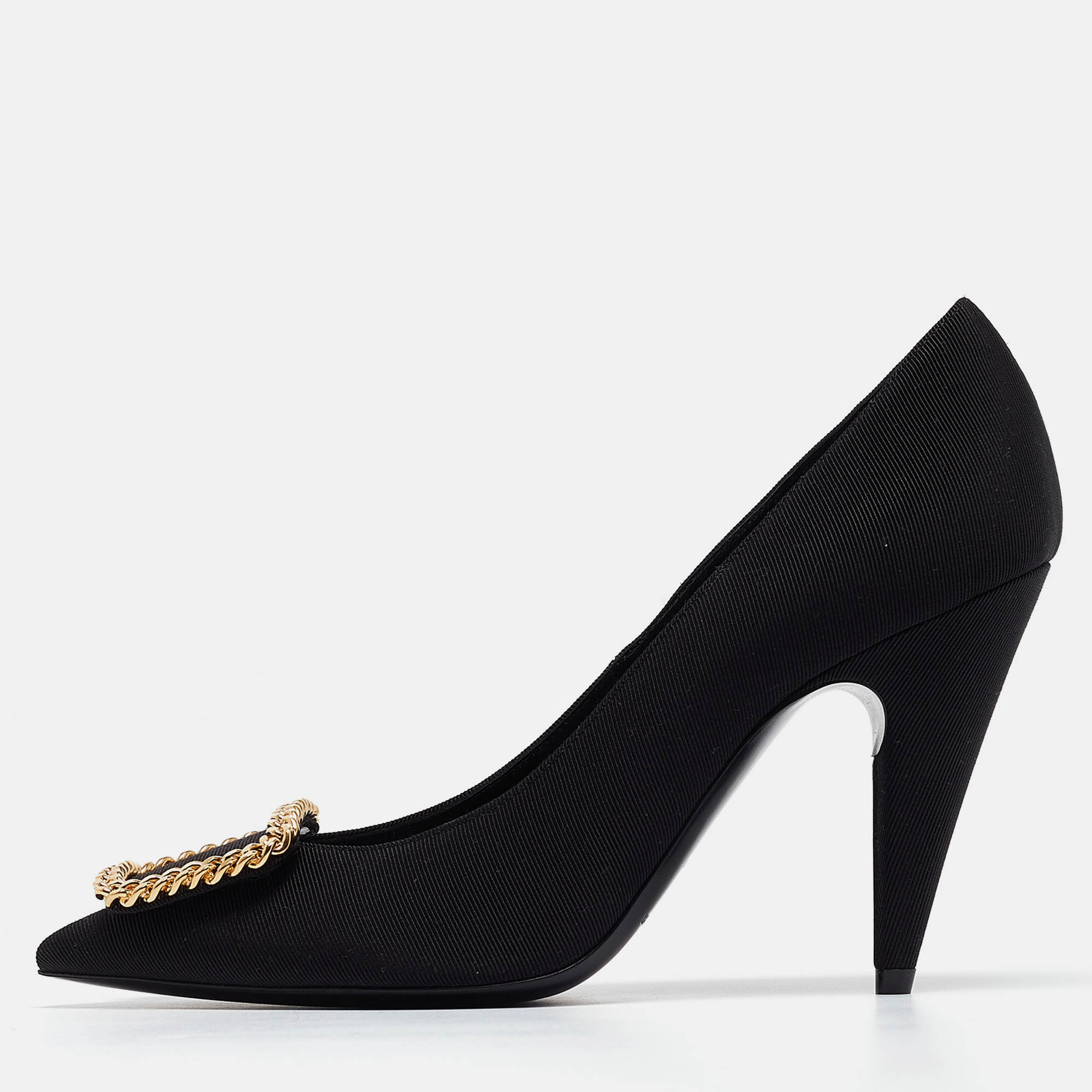 مملوكة مسبقًا Yves Saint Laurent Black Canvas Pointed Toe Pumps Size 37