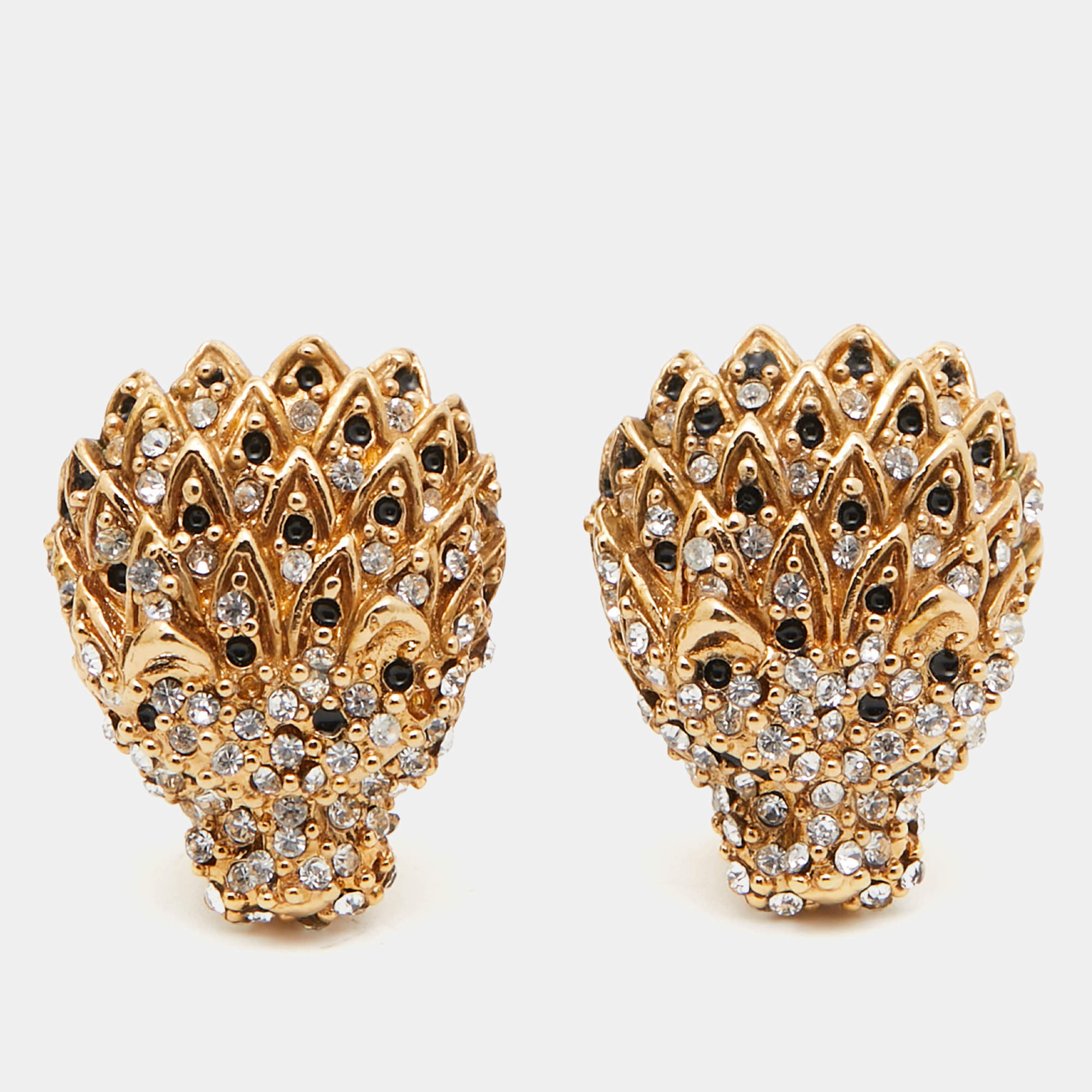 Yves Saint Laurent Gold Tone Crystal Embellished Clip-On Earrings