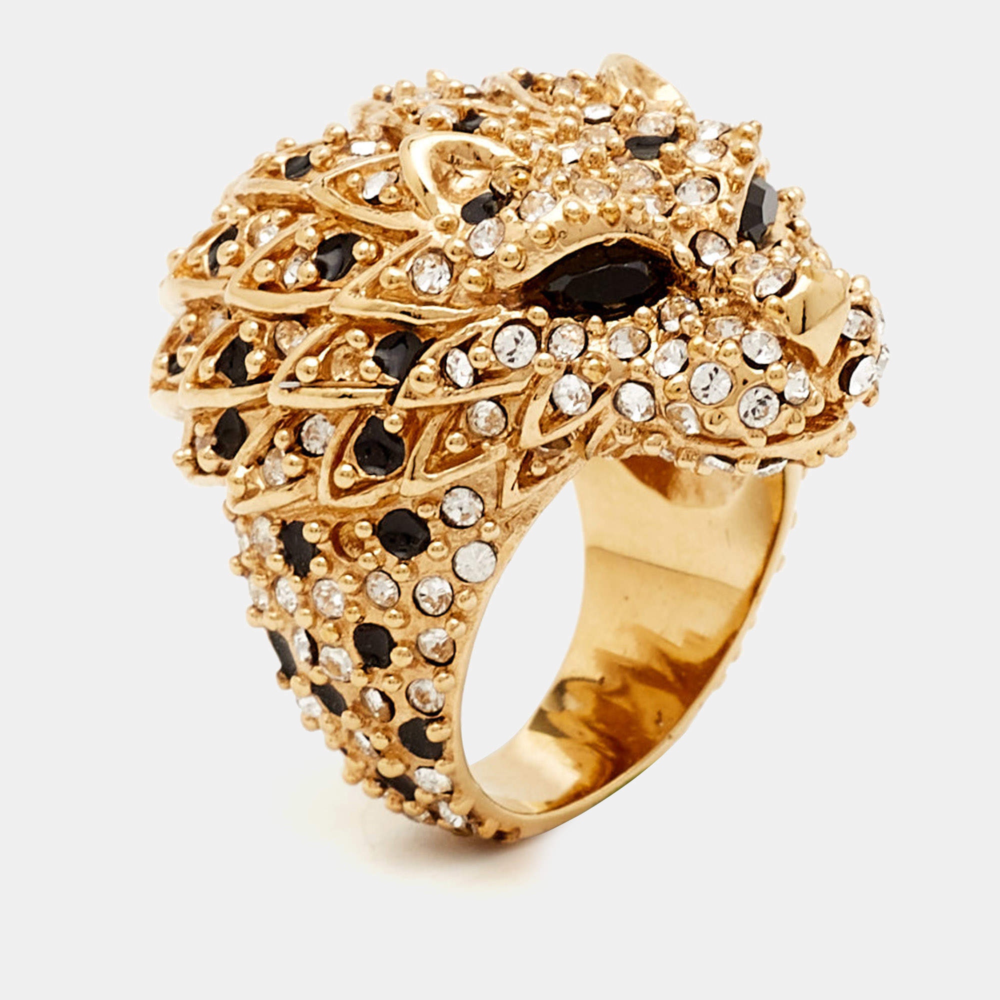 Yves Saint Laurent Hedi Crystals Enamel Gold Tone Cocktail Ring Size 53