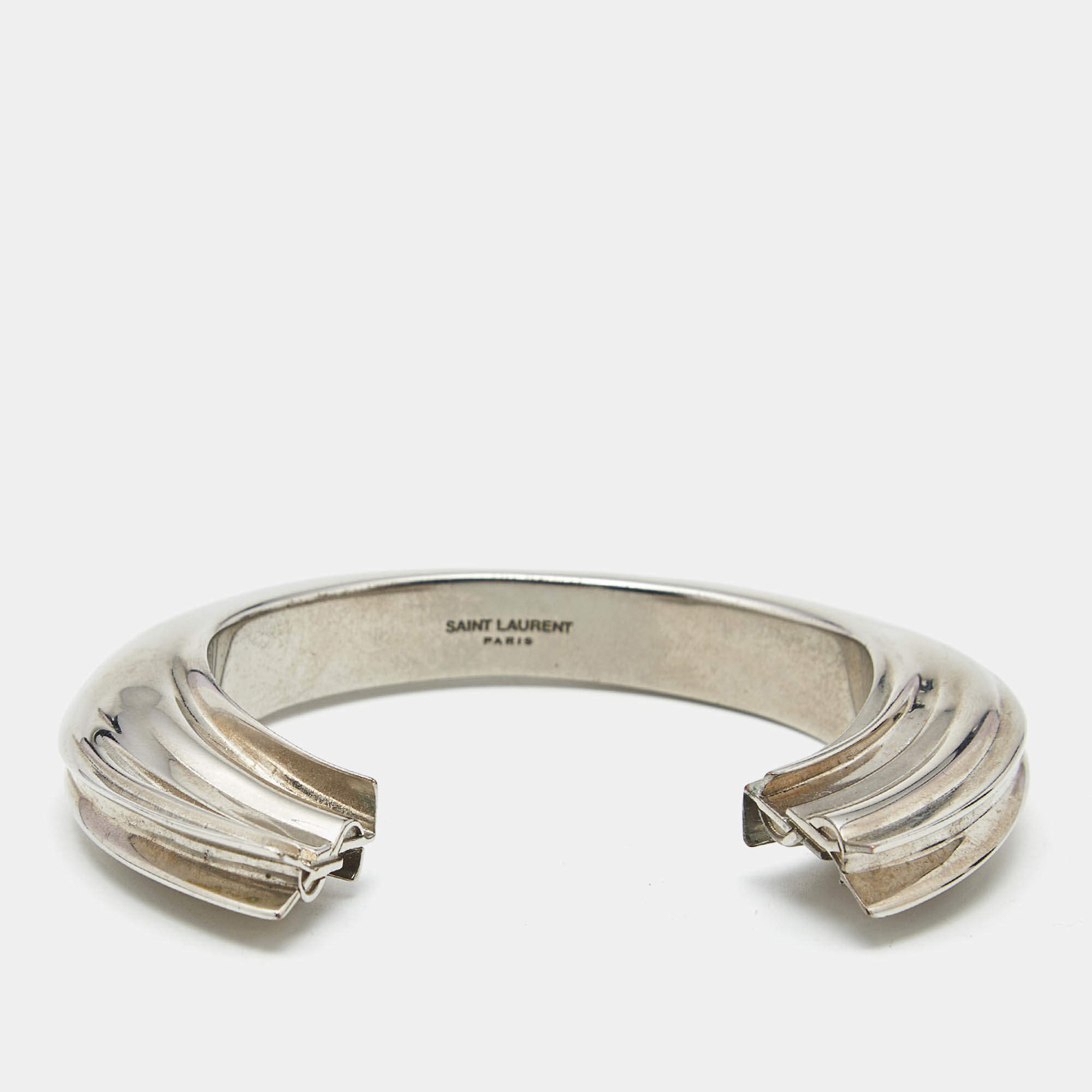 Pre Owned Yves Saint Laurent Silver Tone Open Cuff Bracelet