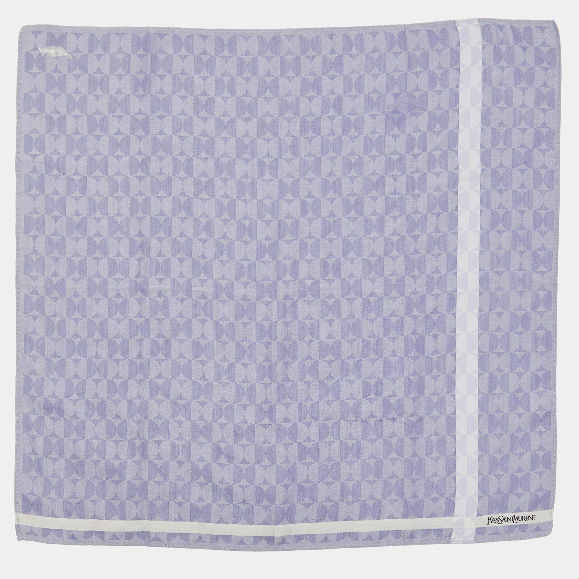 Pre Owned Yves Saint Laurent Vintage Lilac Circle Pattern Cotton Handkerchief