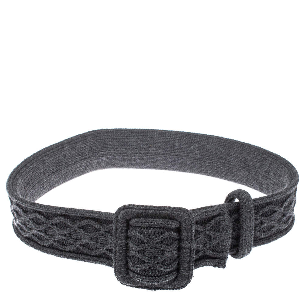 Pre Owned Yves Saint Laurent Grey Knitted Waist Belt 85CM