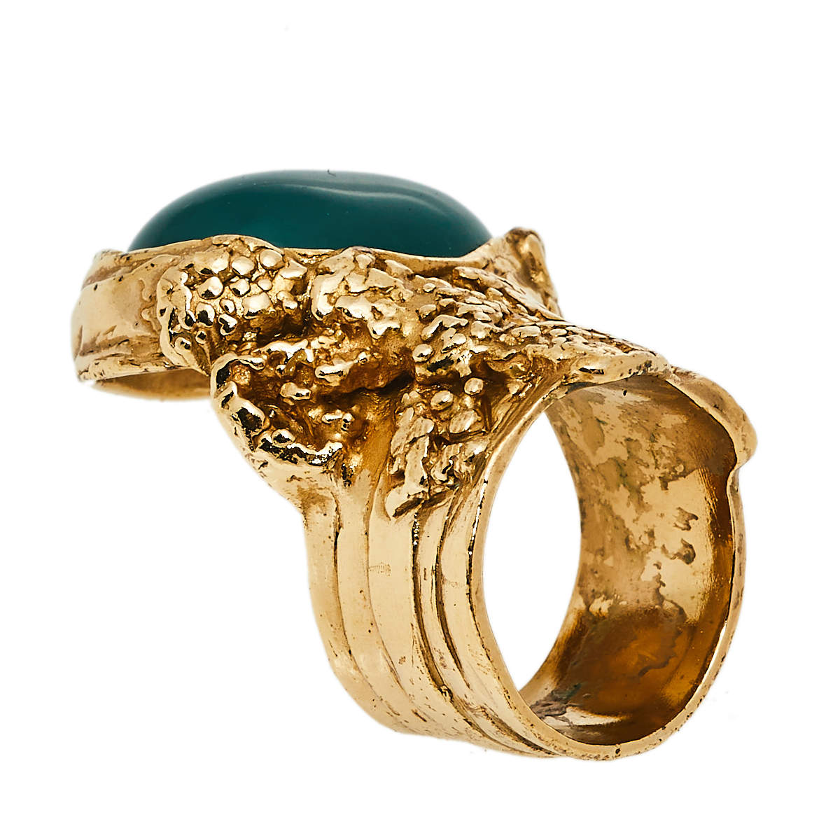 Pre Owned Yves Saint Laurent Green Cabochon Arty Ring Size 7