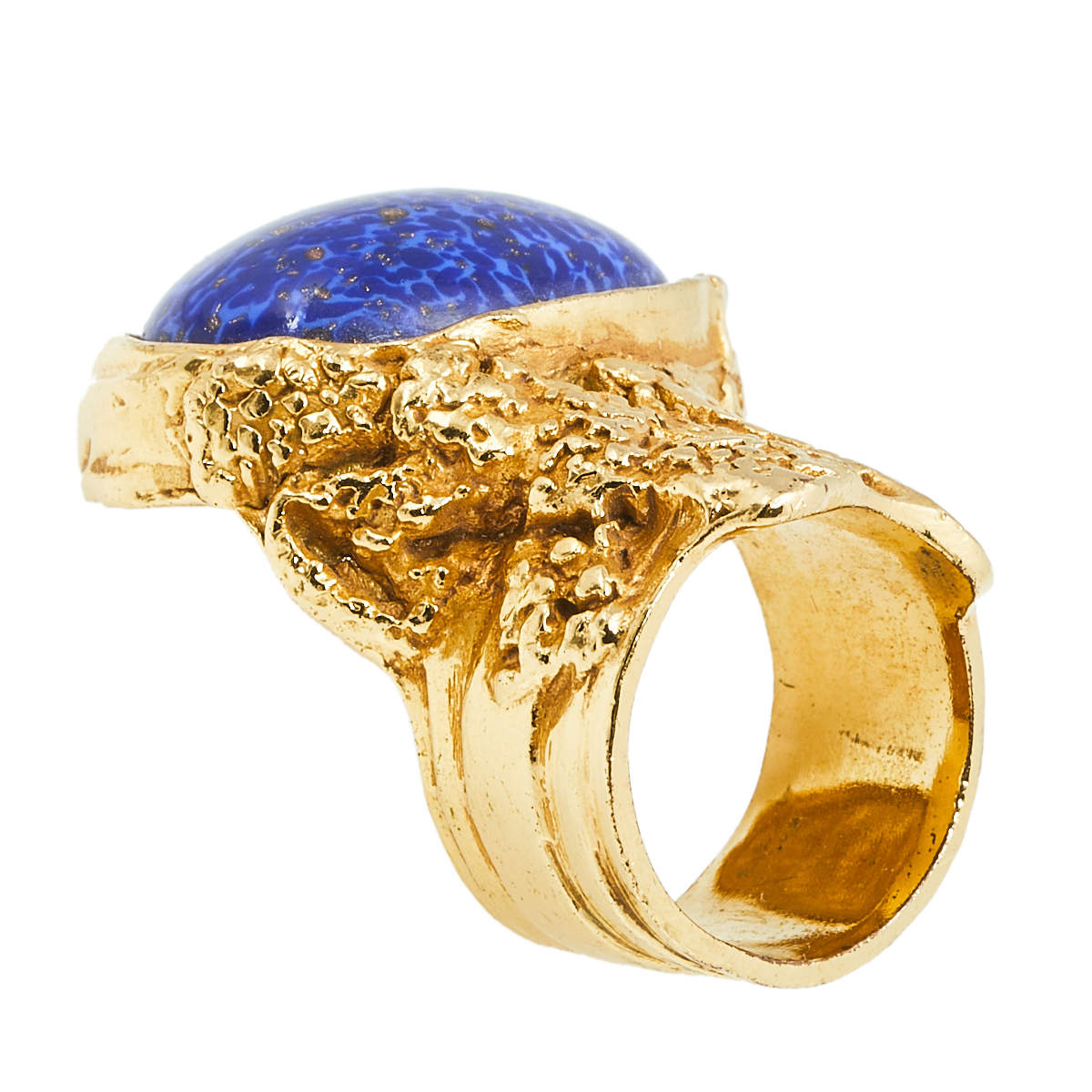 مملوكة مسبقًا Yves Saint Laurent Blue Glass Cabochon Arty Ring Size EU 54.5