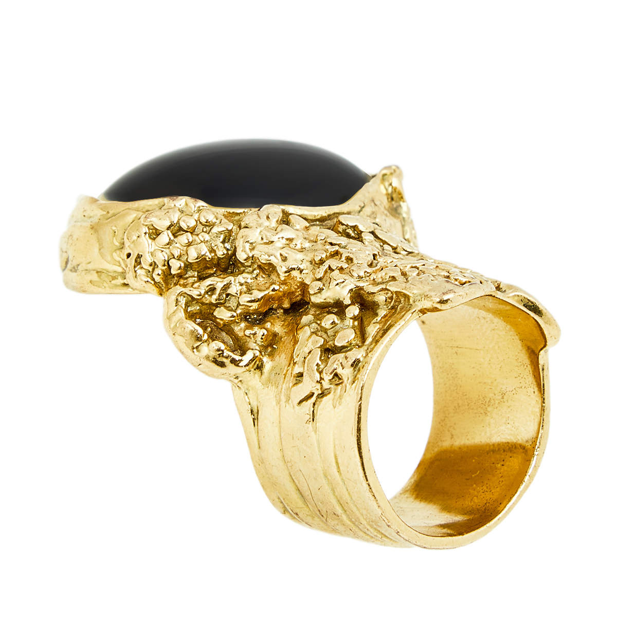 Pre Owned Yves Saint Laurent Black Cabochon Arty Gold Tone Ring