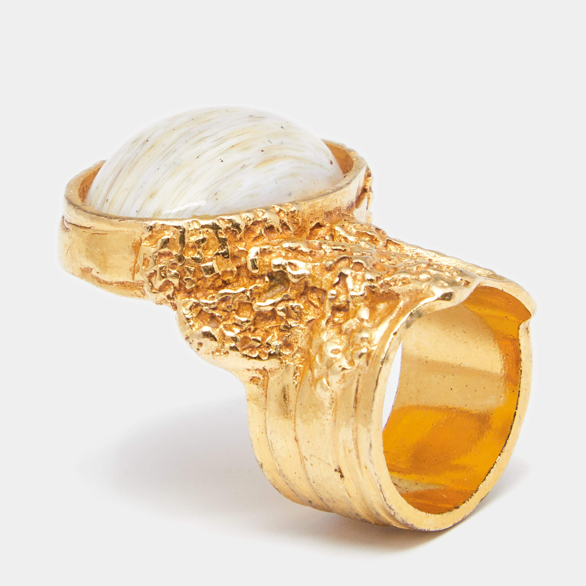 Pre Owned Yves Saint Laurent Glass Cabochon Arty Oval Ring Size EU 54.5