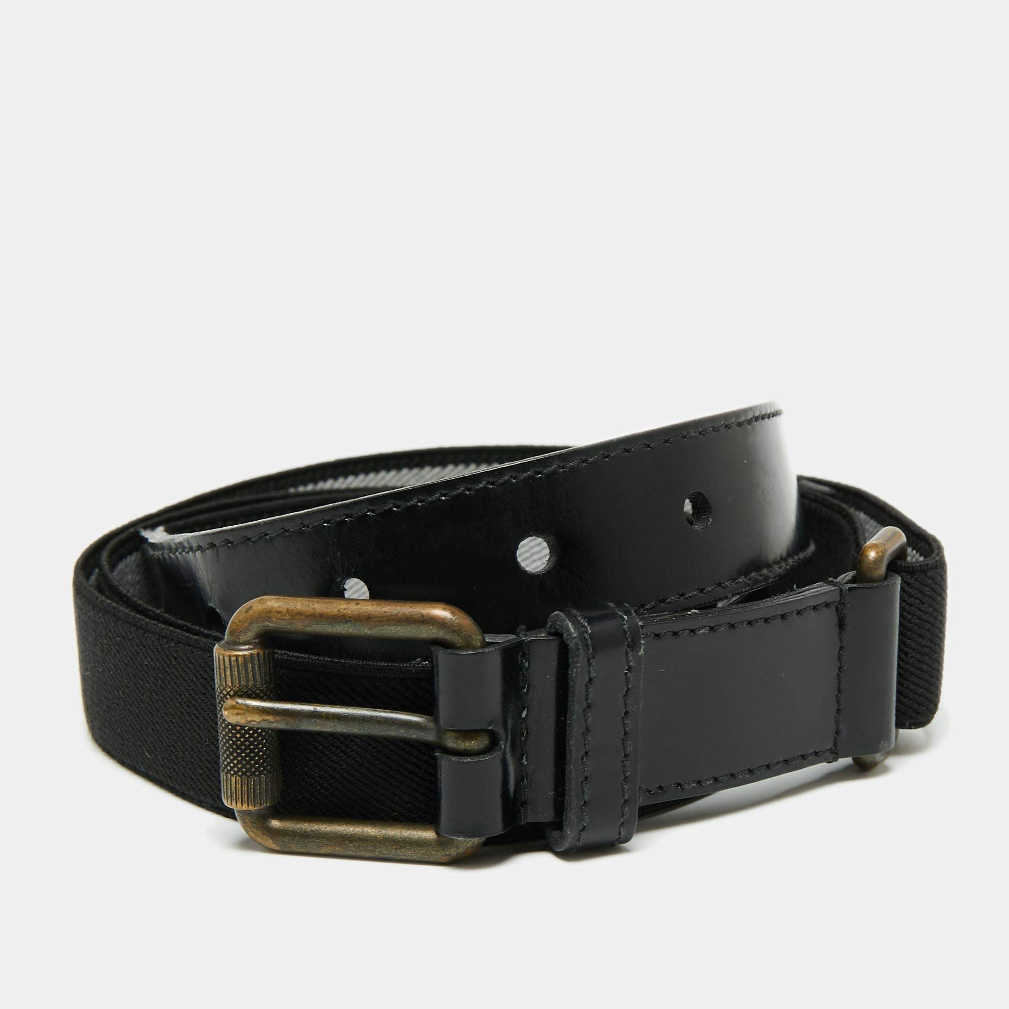 Pre Owned Yves Saint Laurent Black Canvas and Leather Buckle Belt