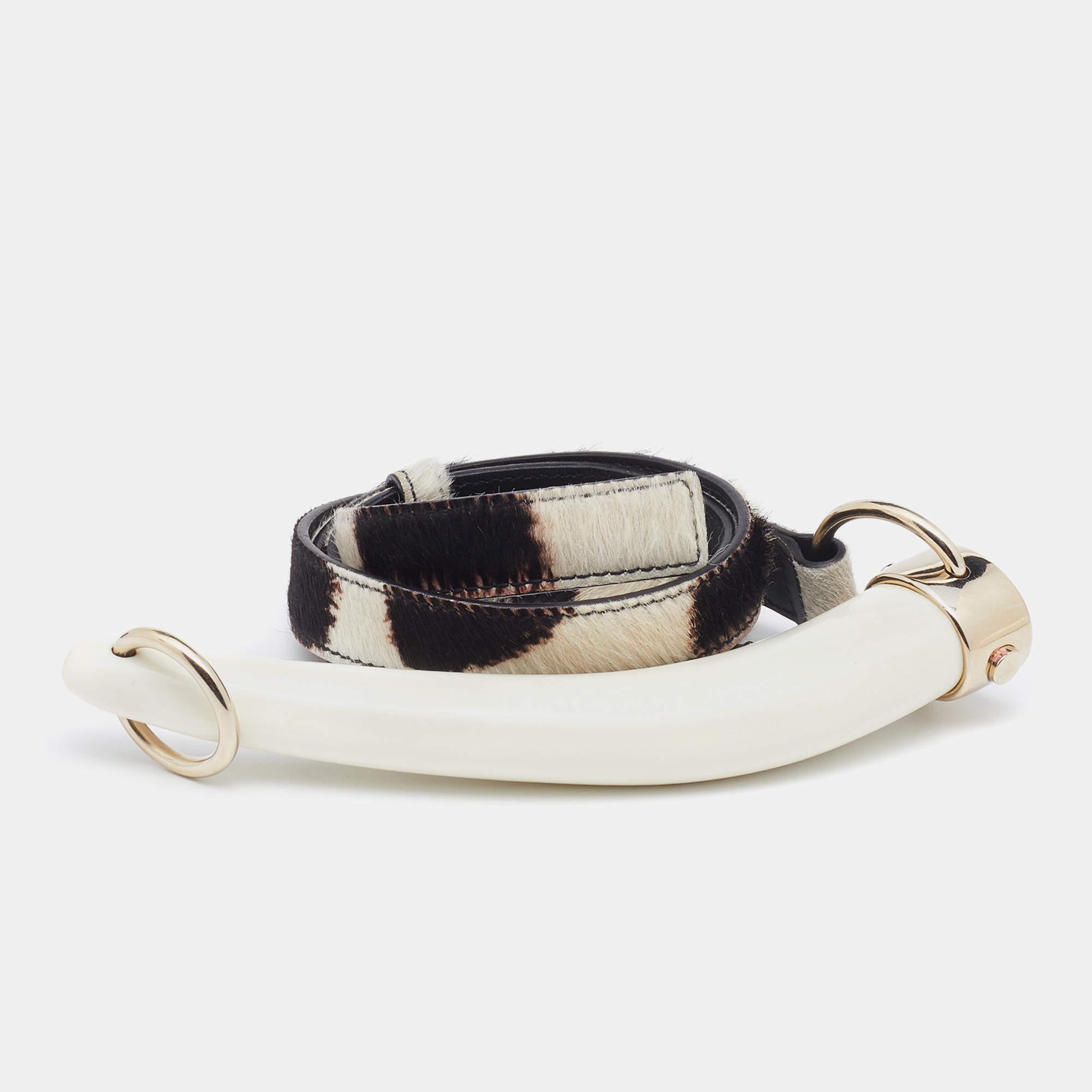 Pre Owned Yves Saint Laurent White/Brown Pony Hair Mombasa Horn Belt 100 CM