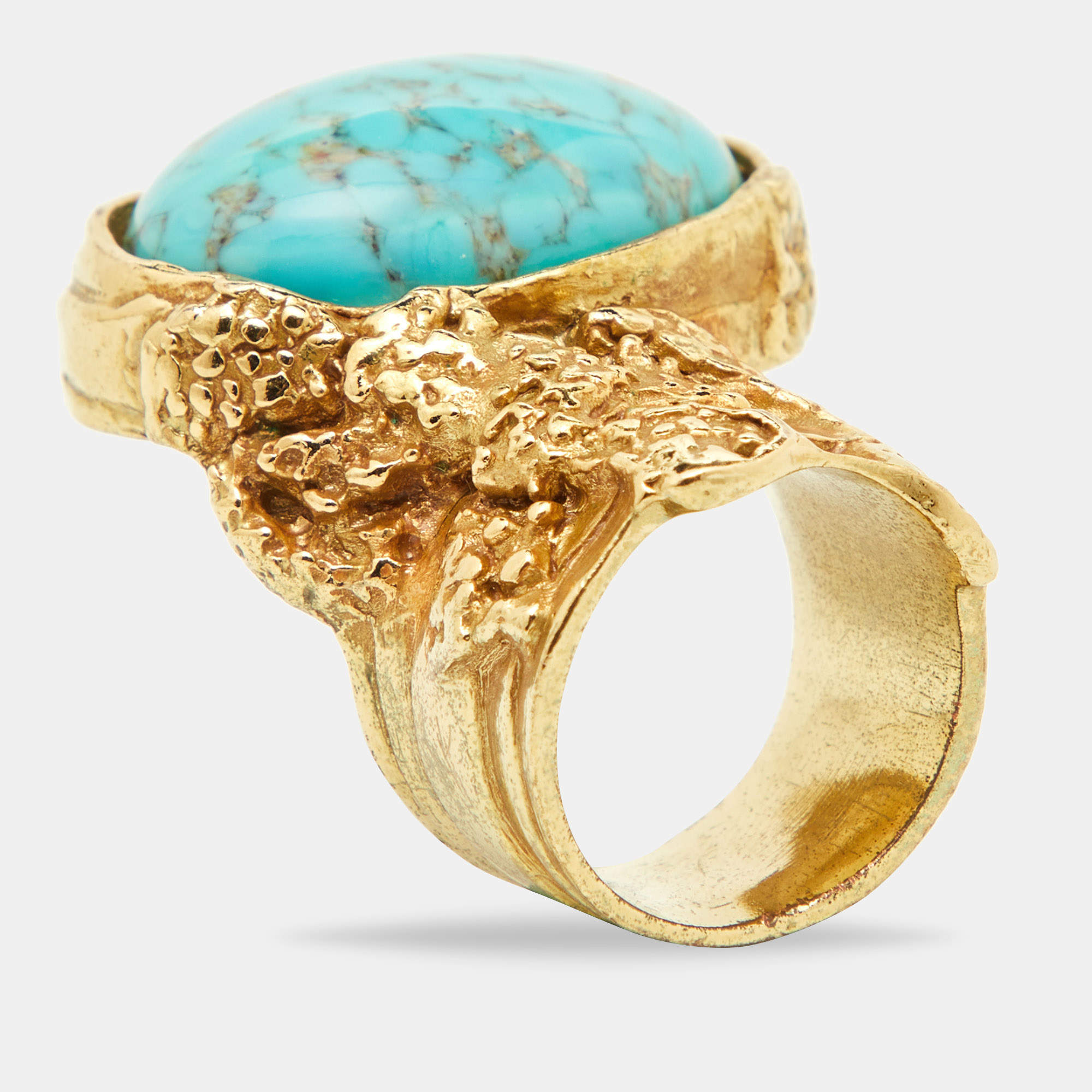 Yves Saint Laurent Gold Tone Glass Cabochon Arty Ring Size EU 52