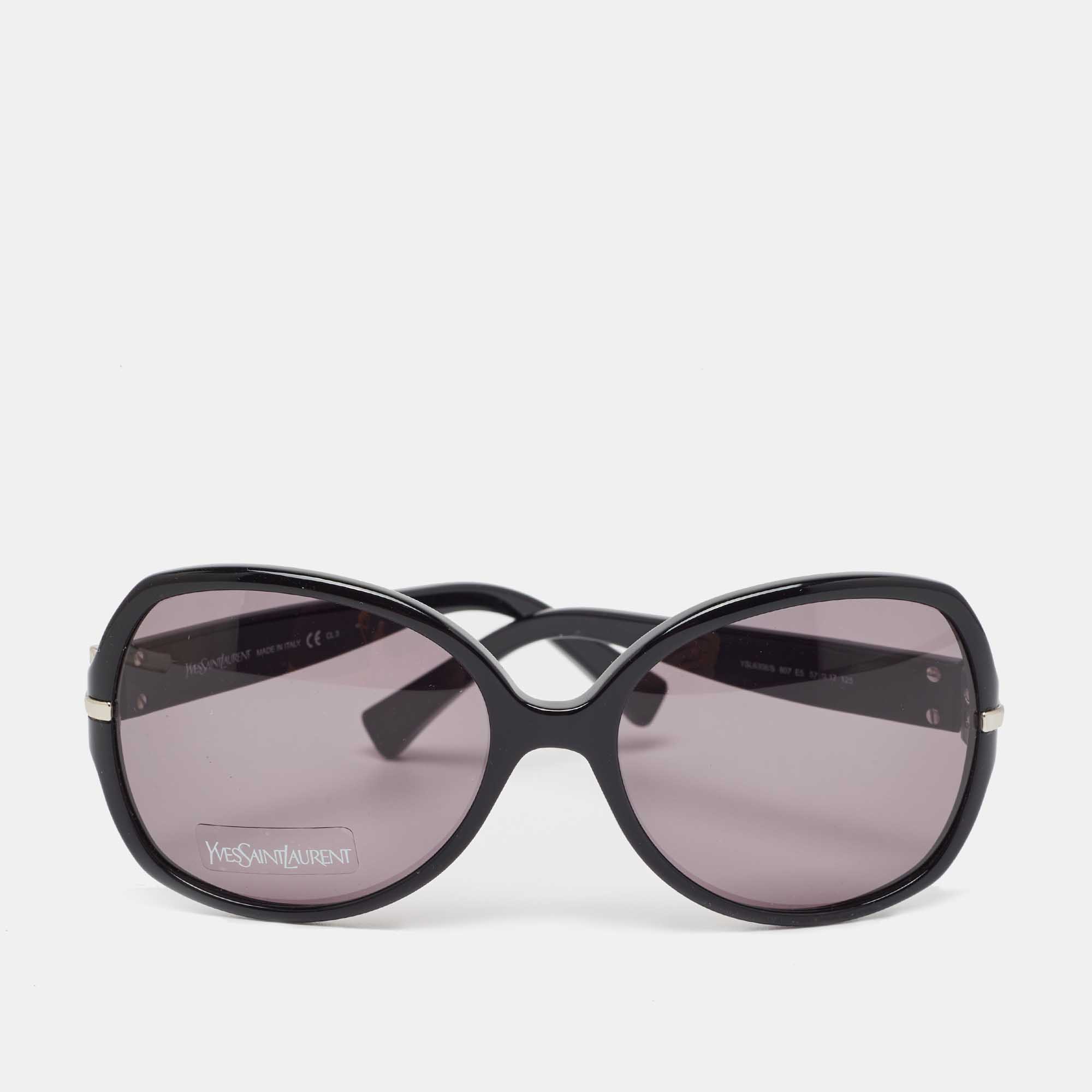 Pre Owned Yves Saint Laurent Black Y Logo 6308/S Oval Sunglasses