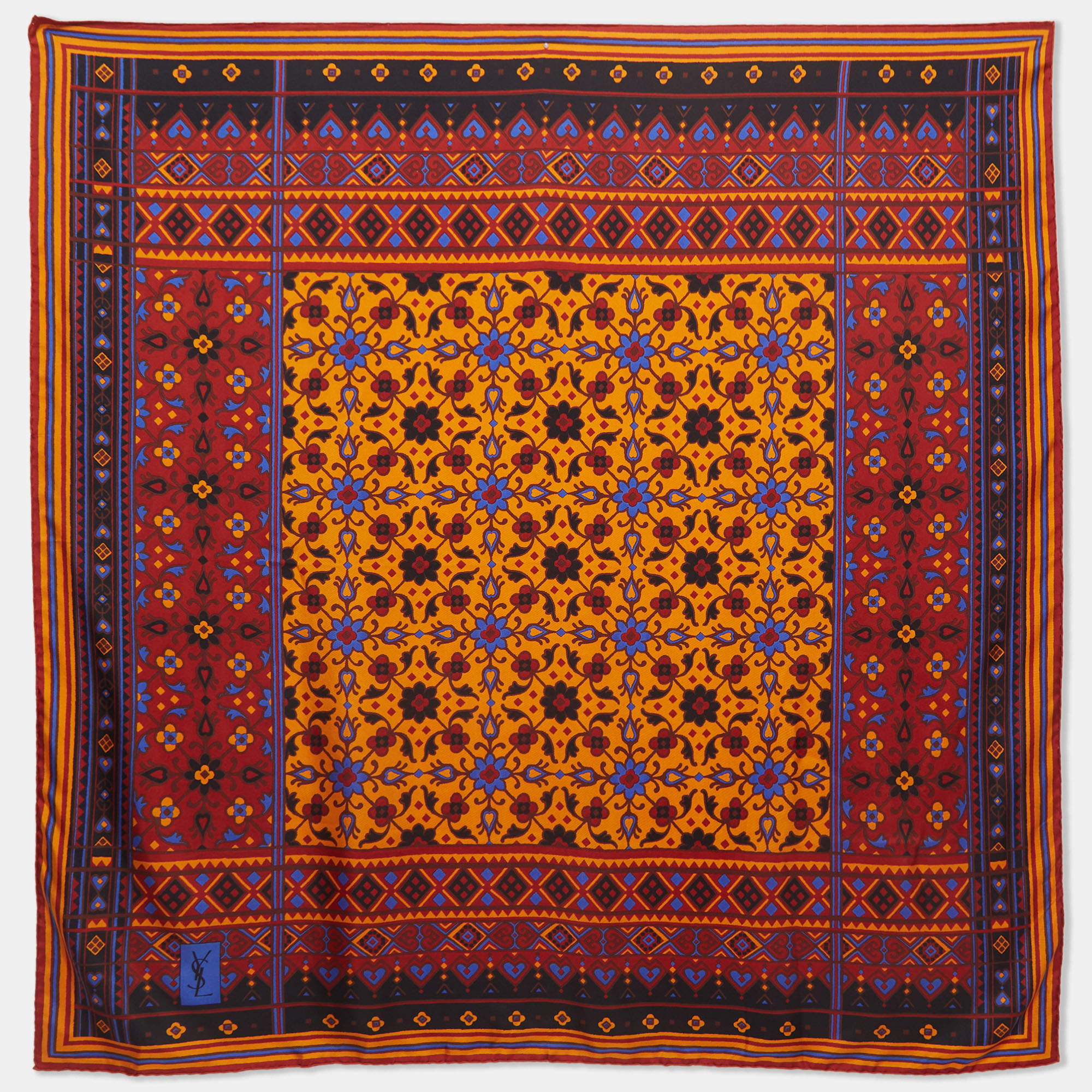 Pre Owned Yves Saint Laurent Multicolor Floral Print Silk Scarf