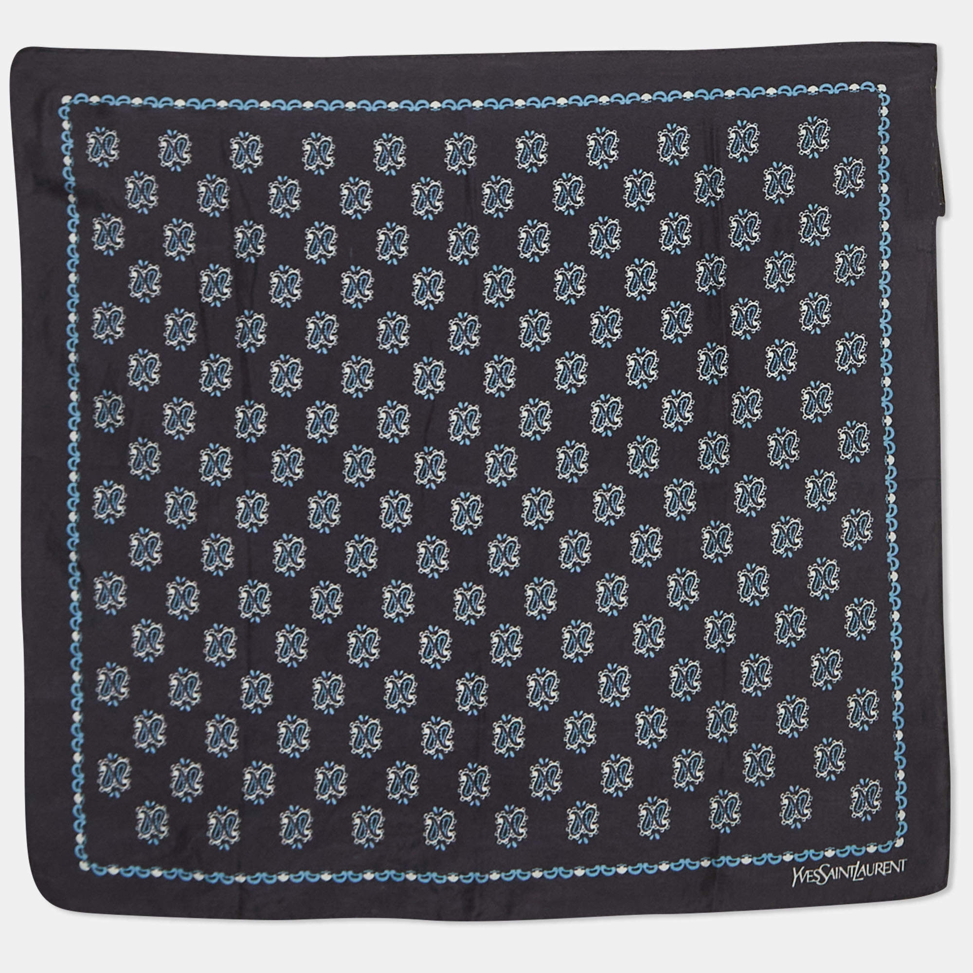 Saint Laurent Blue Printed Silk Handkerchief 