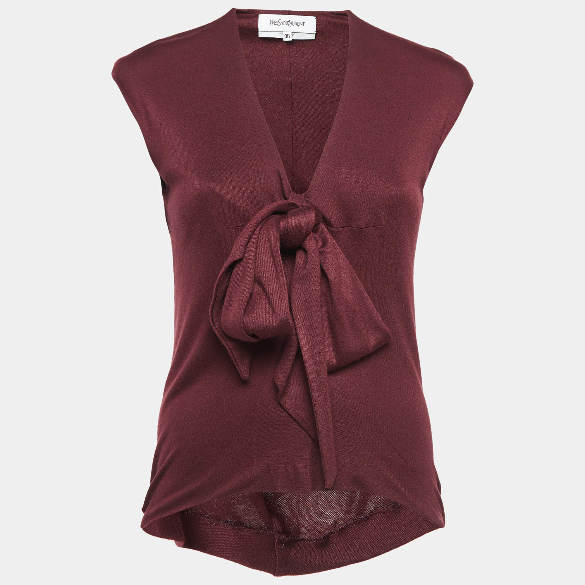 Saint Laurent Burgundy Knit Bow Detail Top S