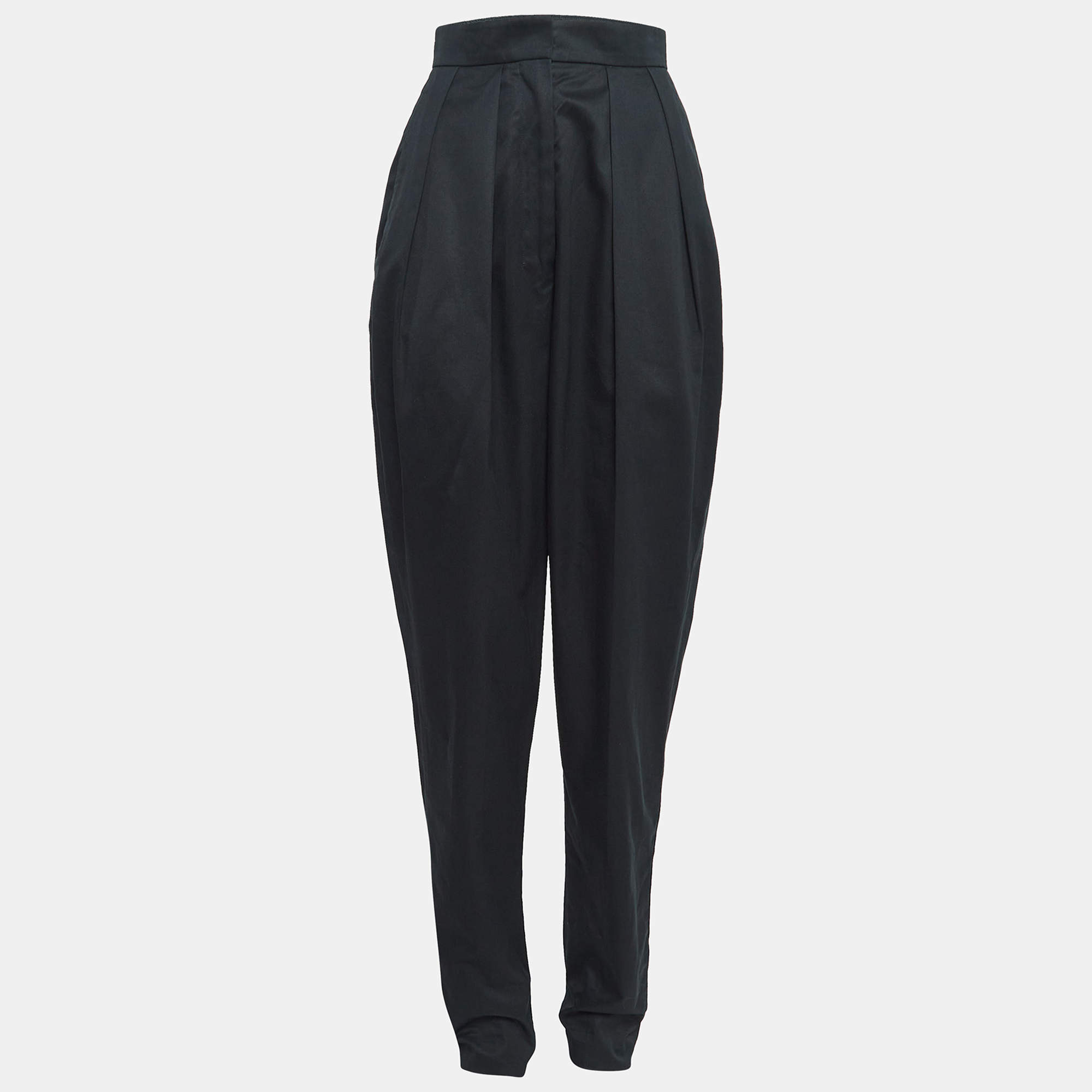 Pre Owned Yves Saint Laurent Black Cotton Pleated Trousers S