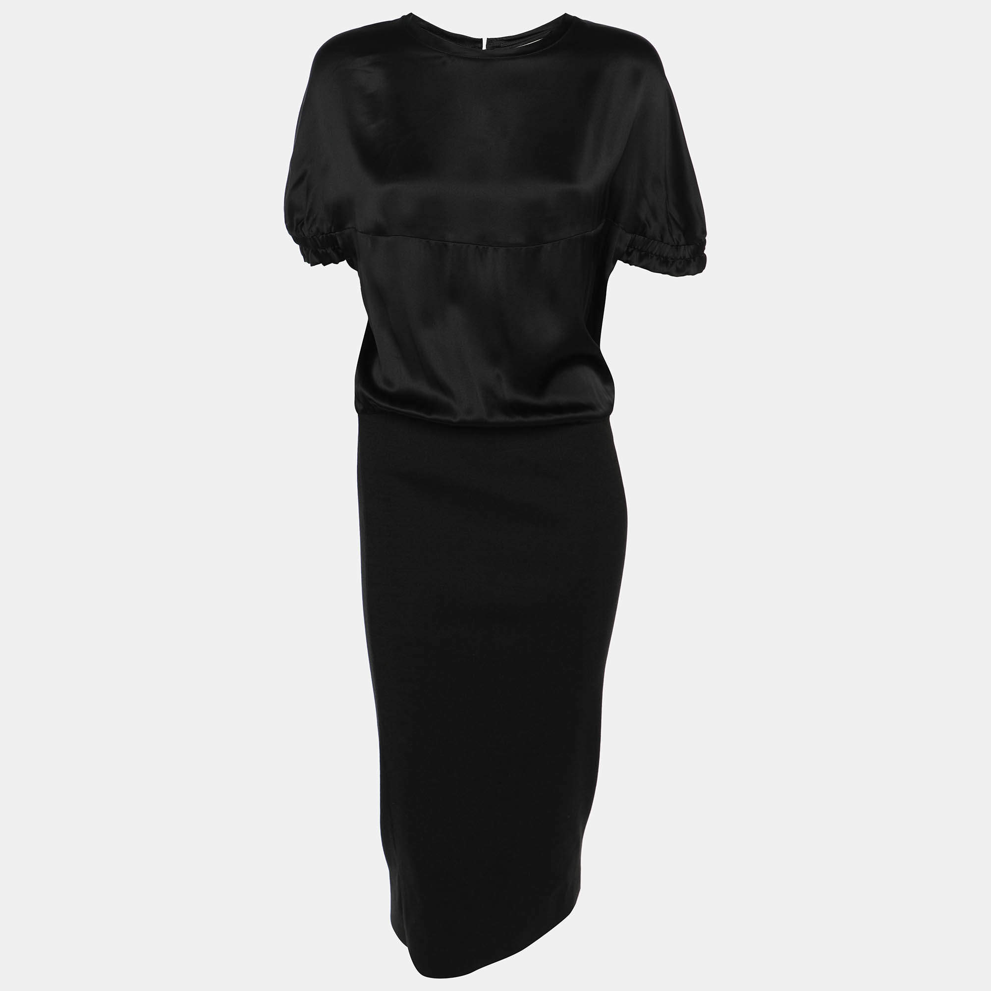 Pre Owned Yves Saint Laurent Black Silk/Cotton Midi dress M