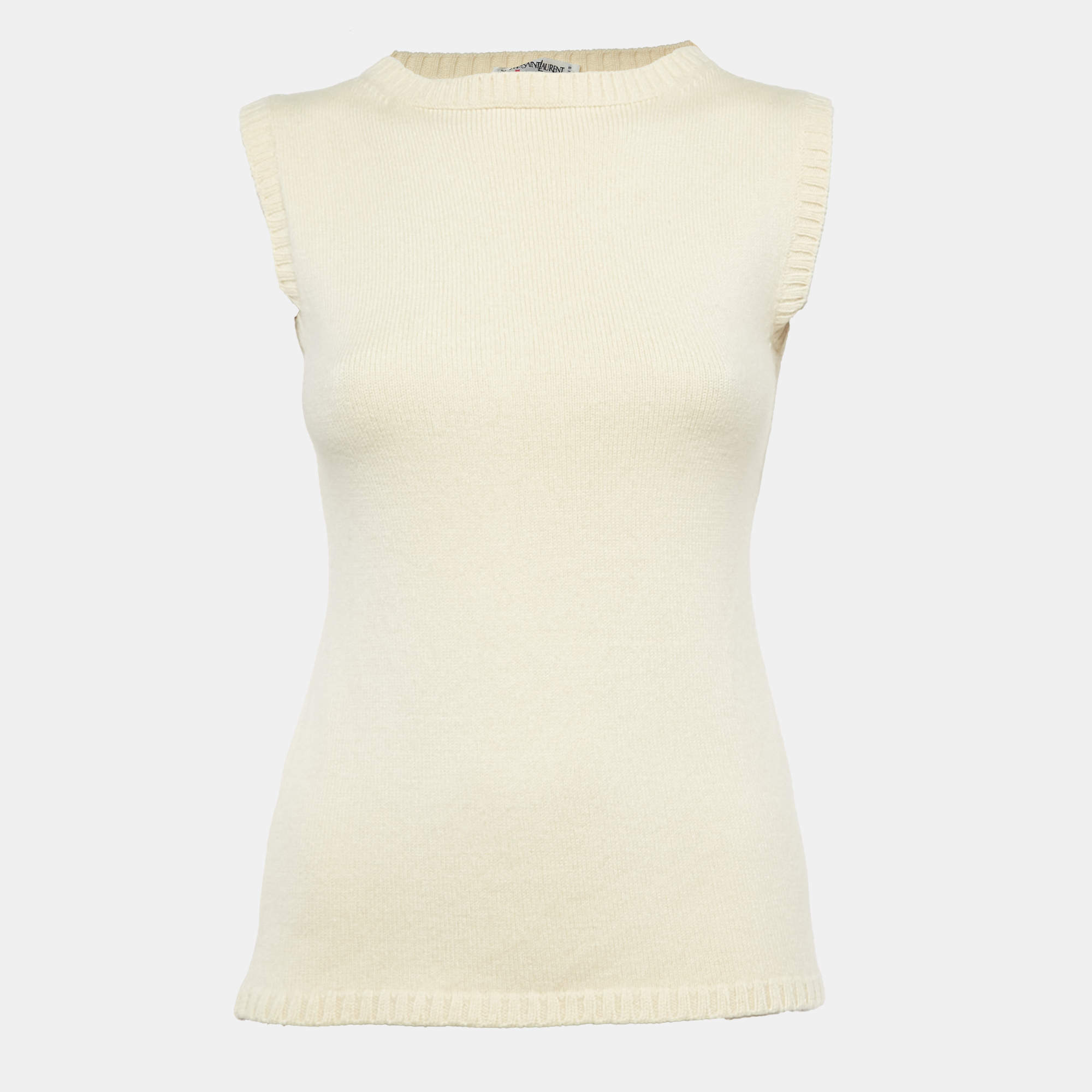 Pre Owned Yves Saint Laurent Vintage Cream Wool Sleeveless Sweater XS