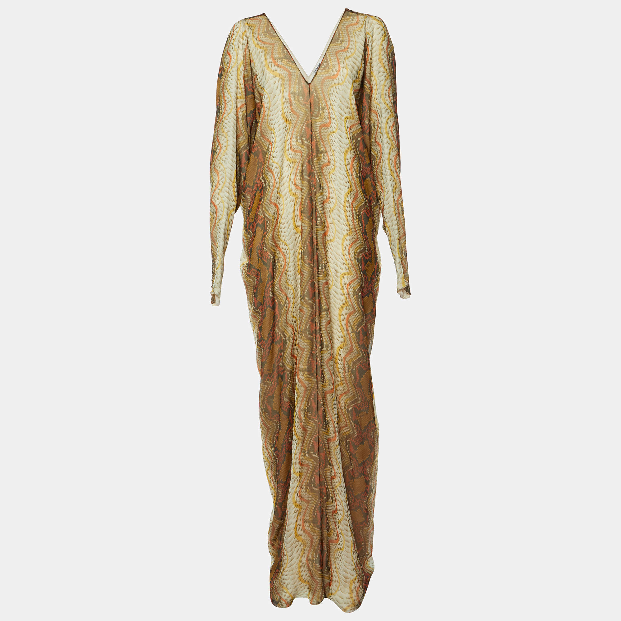 Yves Saint Laurent Edition Soir Multicolor Snake Print Silk Maxi Dress M