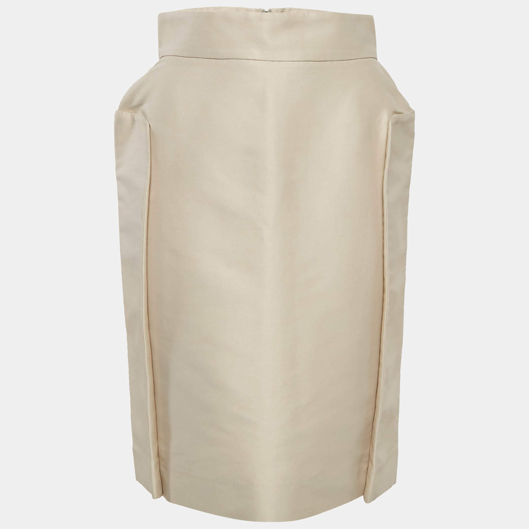 Pre Owned Yves Saint Laurent Beige Cotton Blend Side Detail Pencil Skirt M