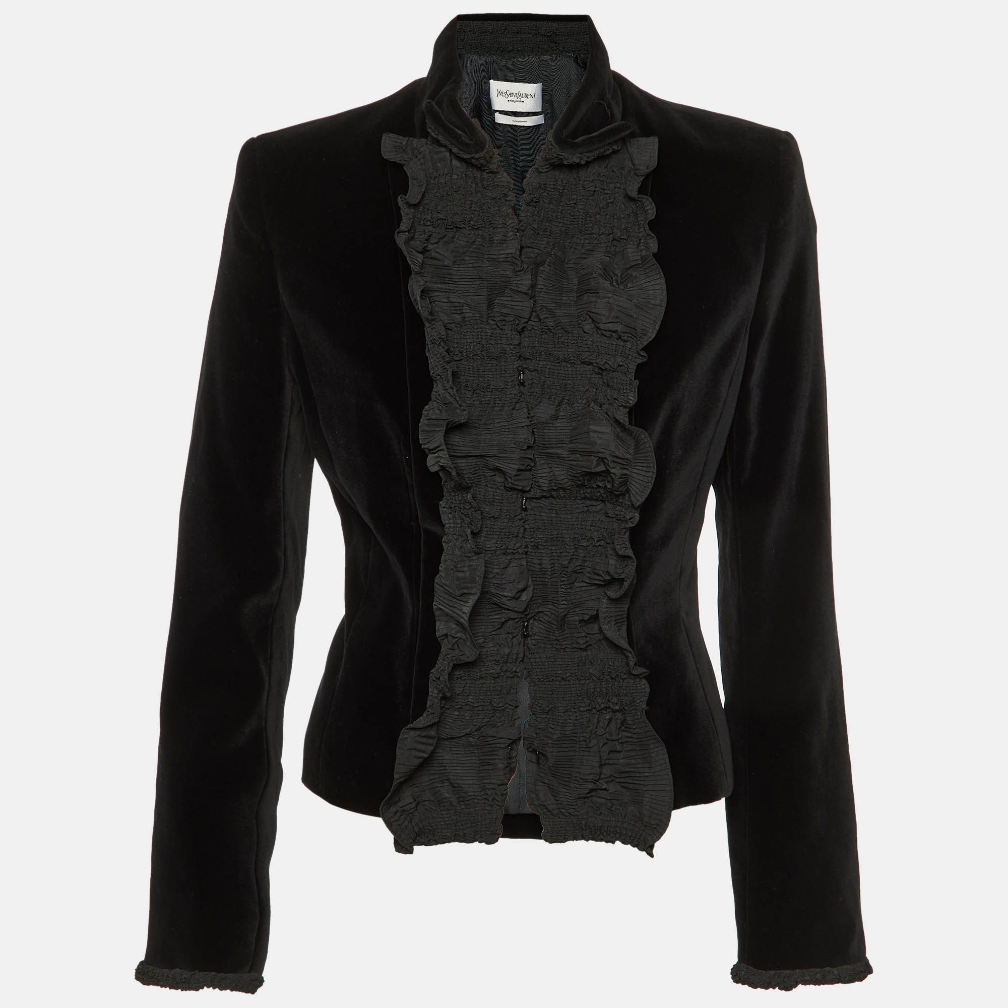 Pre Owned Yves Saint Laurent Black Velvet Ruffled Jacket S