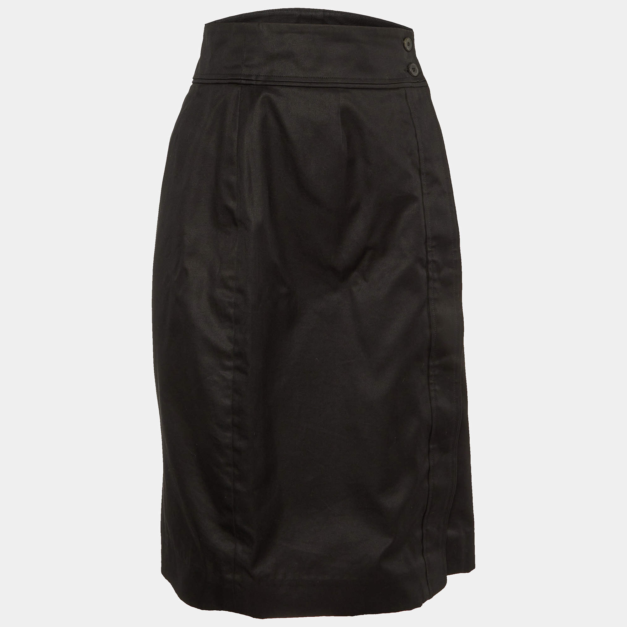 Pre Owned Yves Saint Laurent Vintage Black Cotton Button Front Skirt M