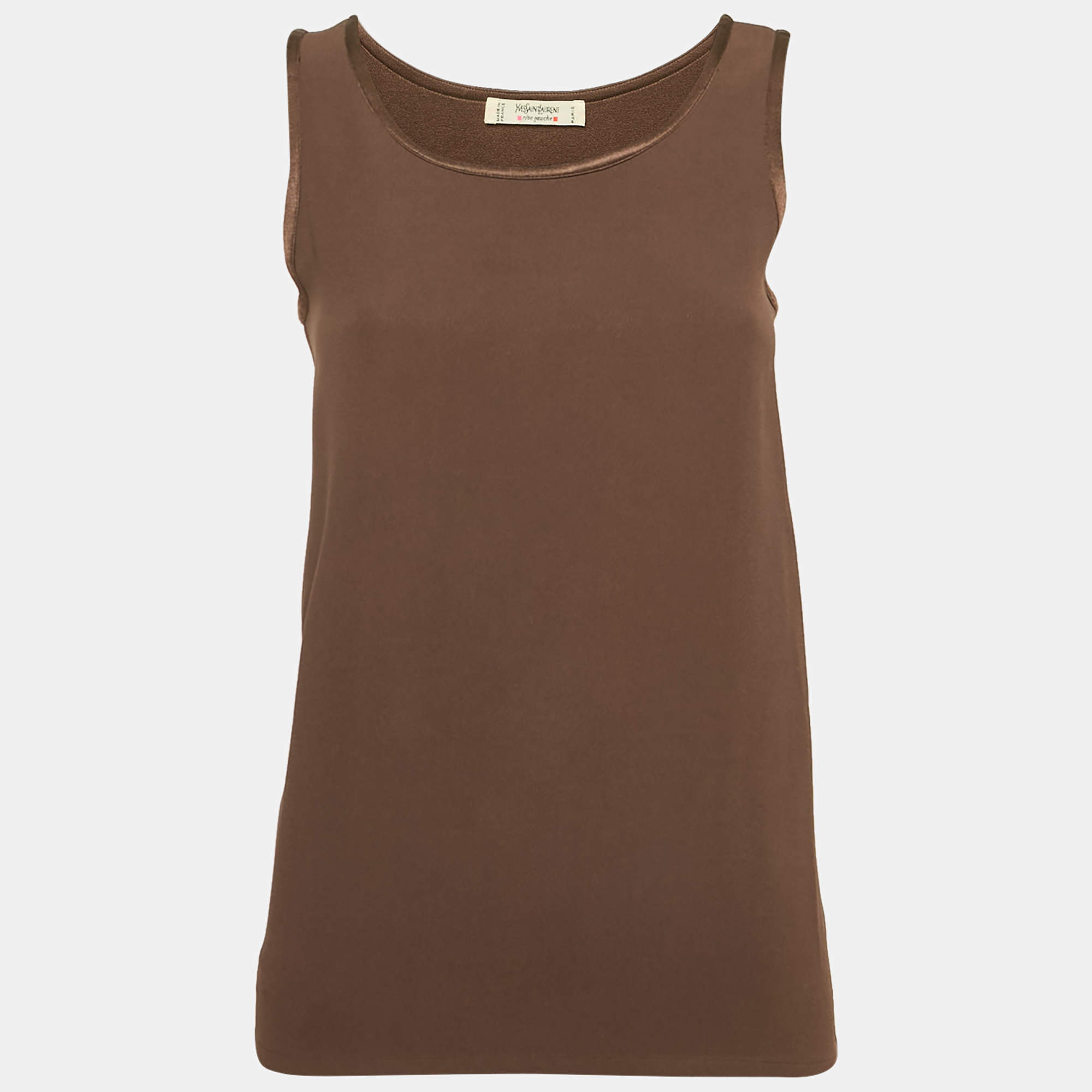 Pre Owned Yves Saint Laurent Vintage Brown Satin Tank Top M