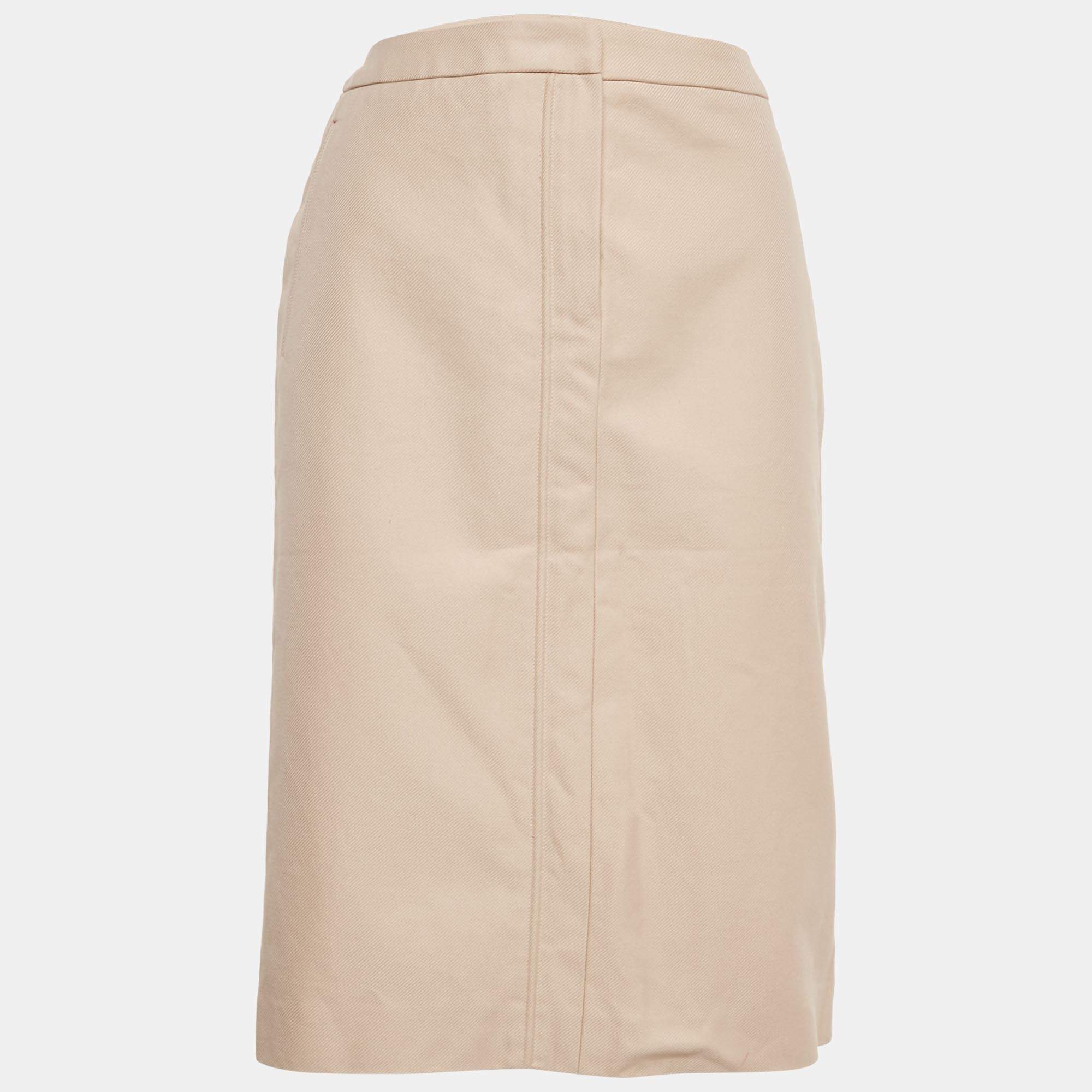 Yves Saint Laurent Vintage Beige Cotton Gabardine Knee-Length Skirt L