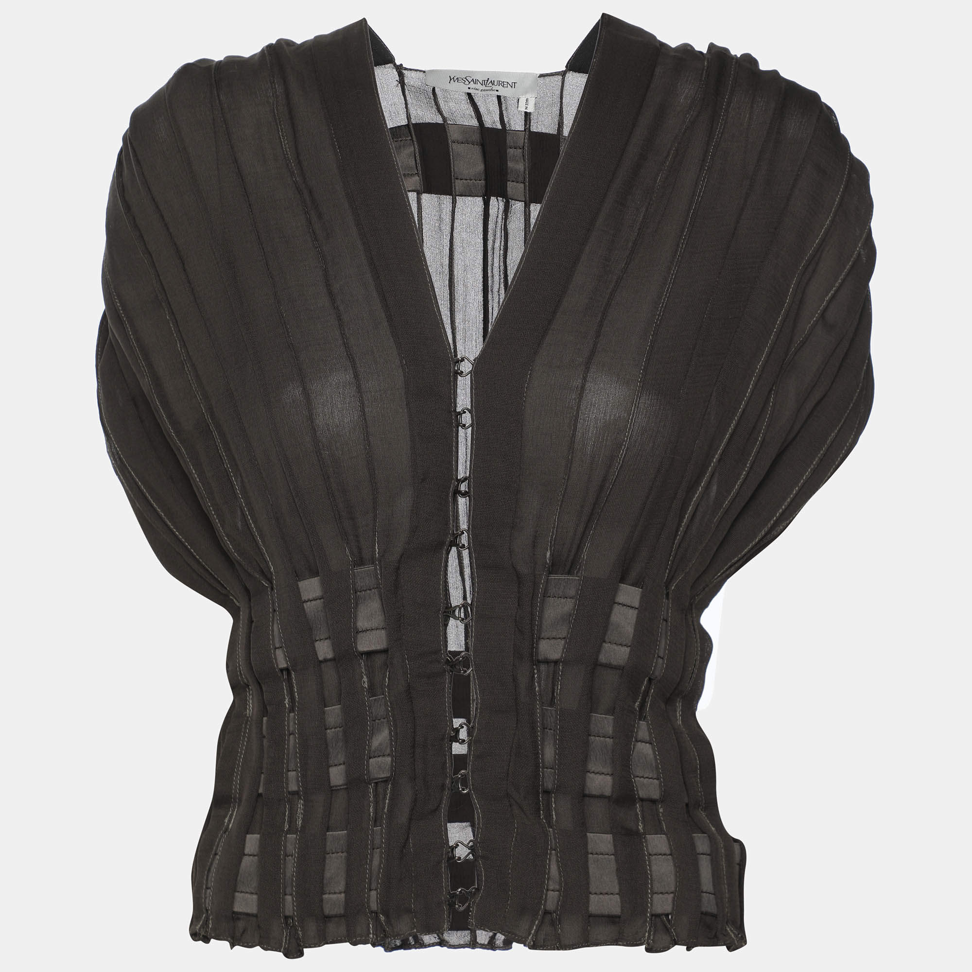 Pre Owned Yves Saint Laurent Dark Grey Silk Top M