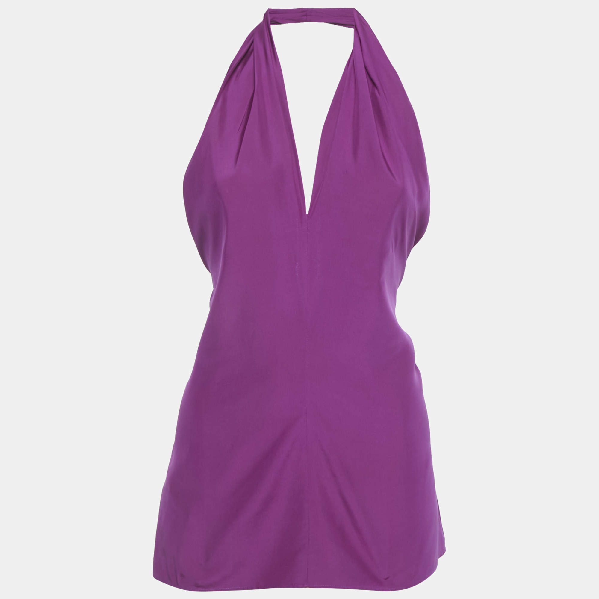 Pre Owned Yves Saint Laurent Magenta Pink Silk Halter Neck Top M