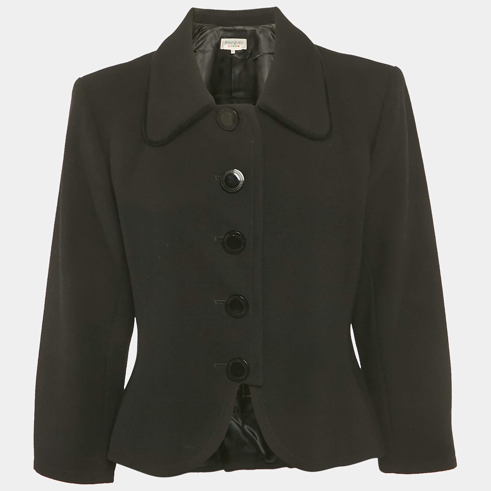 Pre Owned Yves Saint Laurent Vintage Rive Gauche Black Textured Wool Jacket M