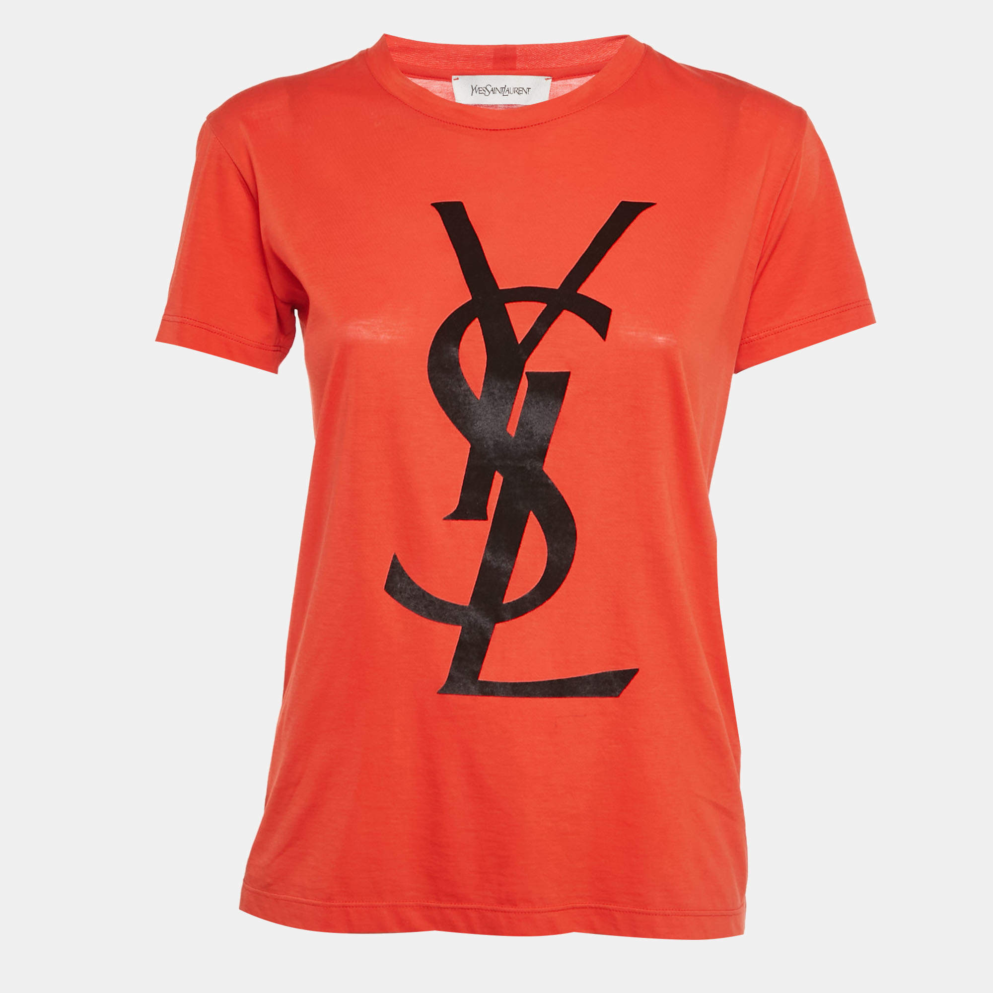 مملوكة مسبقًا Yves Saint Laurent Orange Logo Patch Cotton Half Sleeve T-Shirt M