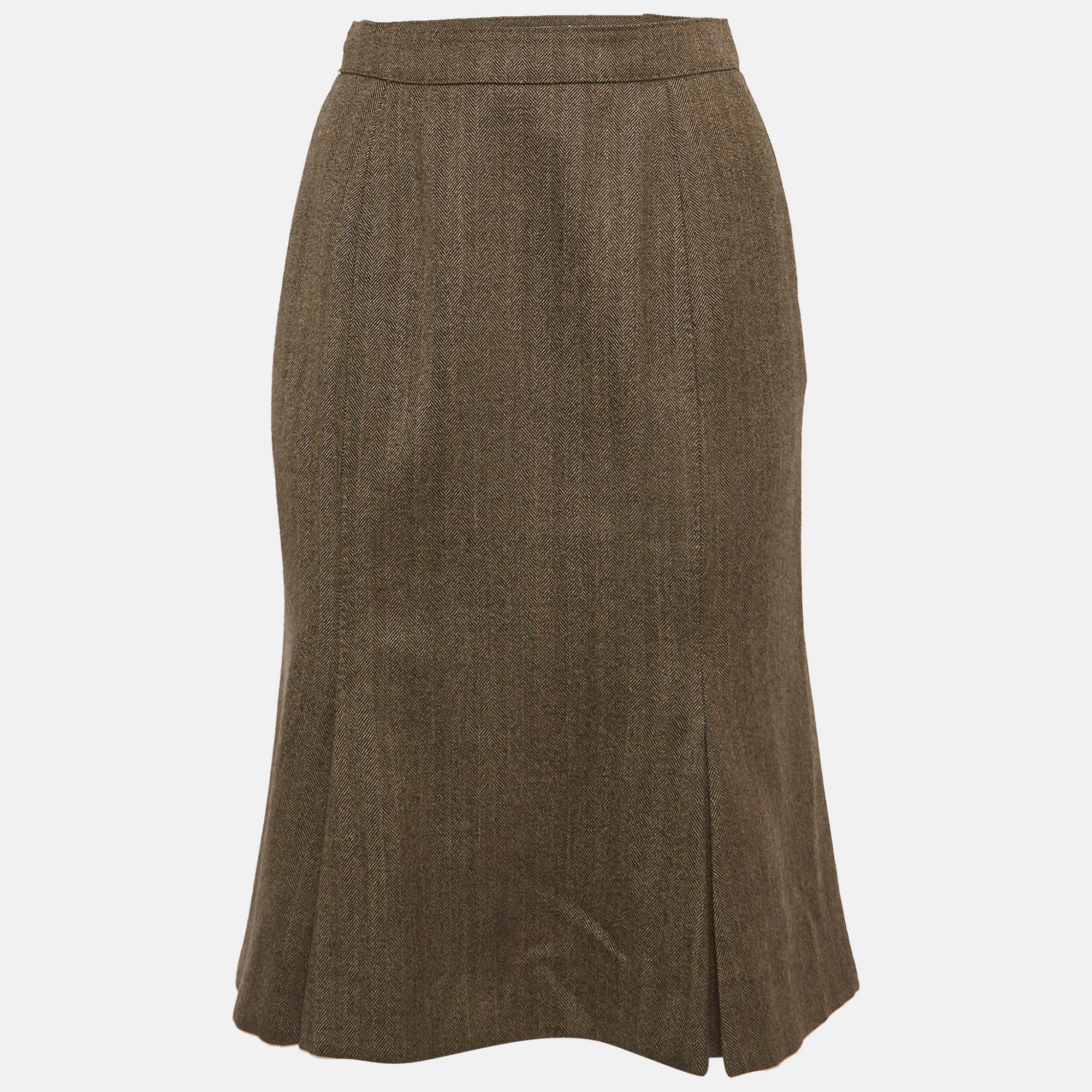 Pre Owned Yves Saint Laurent Brown Herringbone Tweed Mini Skirt S