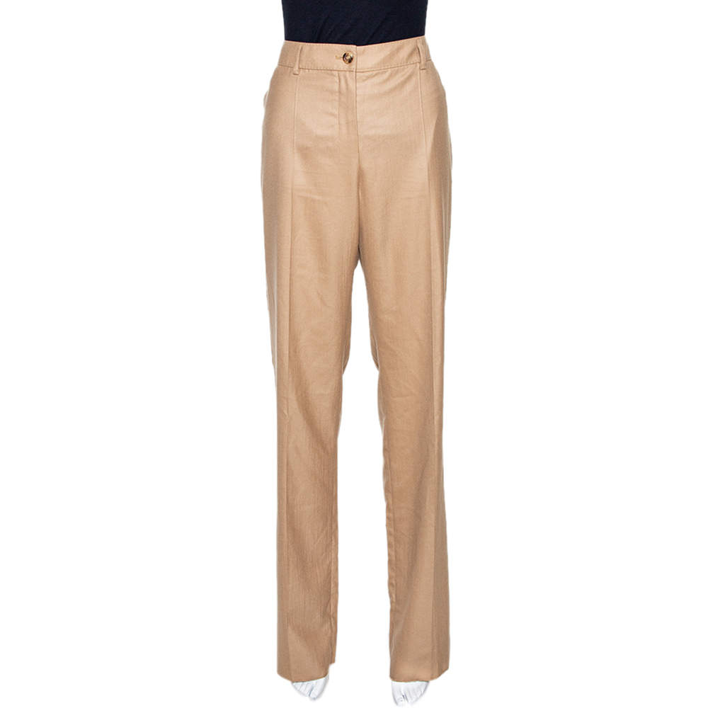 Pre Owned Yves Saint Laurent Beige Cashmere Straight Leg Pants L
