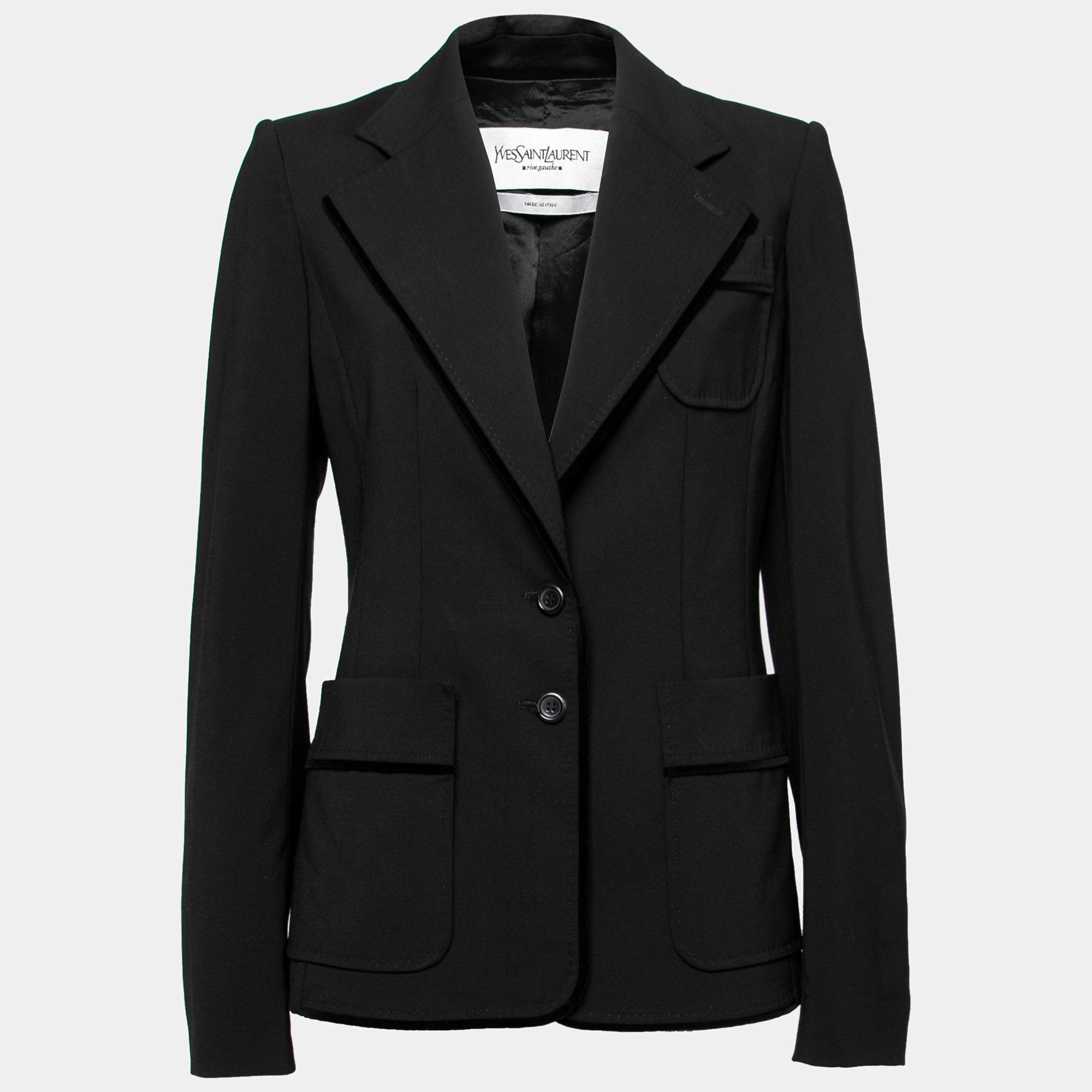 Yves Saint Laurent Vintage Black Wool Velvet Trimmed Single Breasted Blazer M
