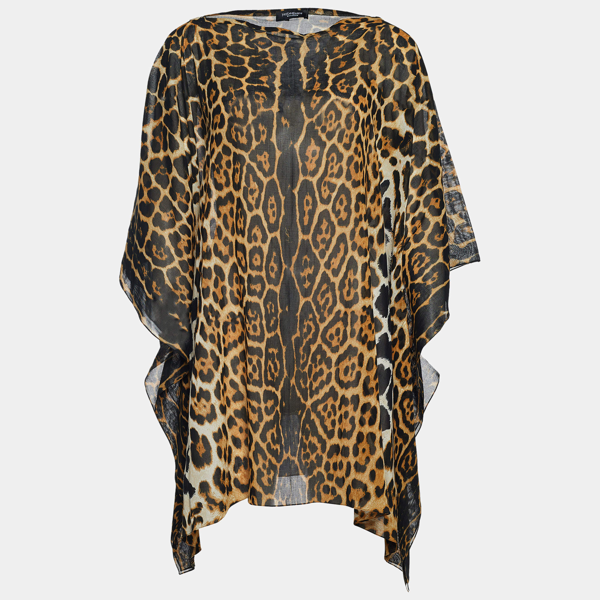 مملوكة مسبقًا Yves Saint Laurent Brown Leopard Printed Cotton Kaftan Top ( One Size )
