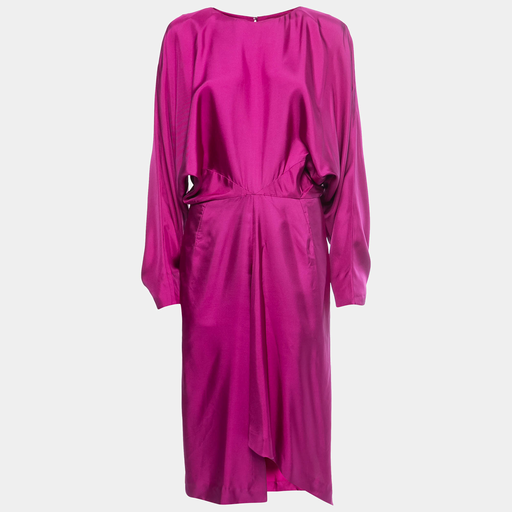Pre Owned Yves Saint Laurent Purple Silk Midi Dress M
