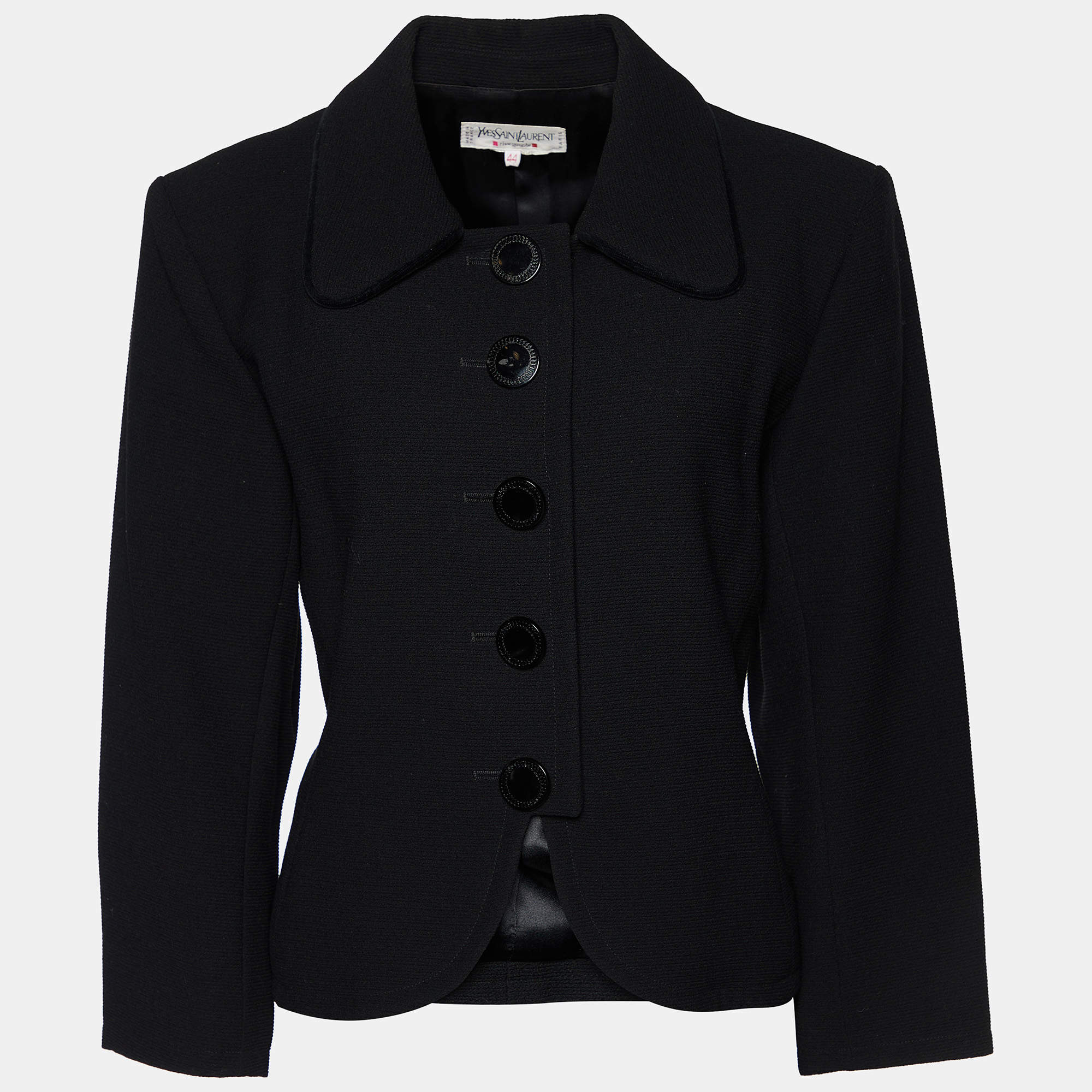 Yves Saint Laurent Rive Gauche Black Textured Wool Button Front Jacket M
