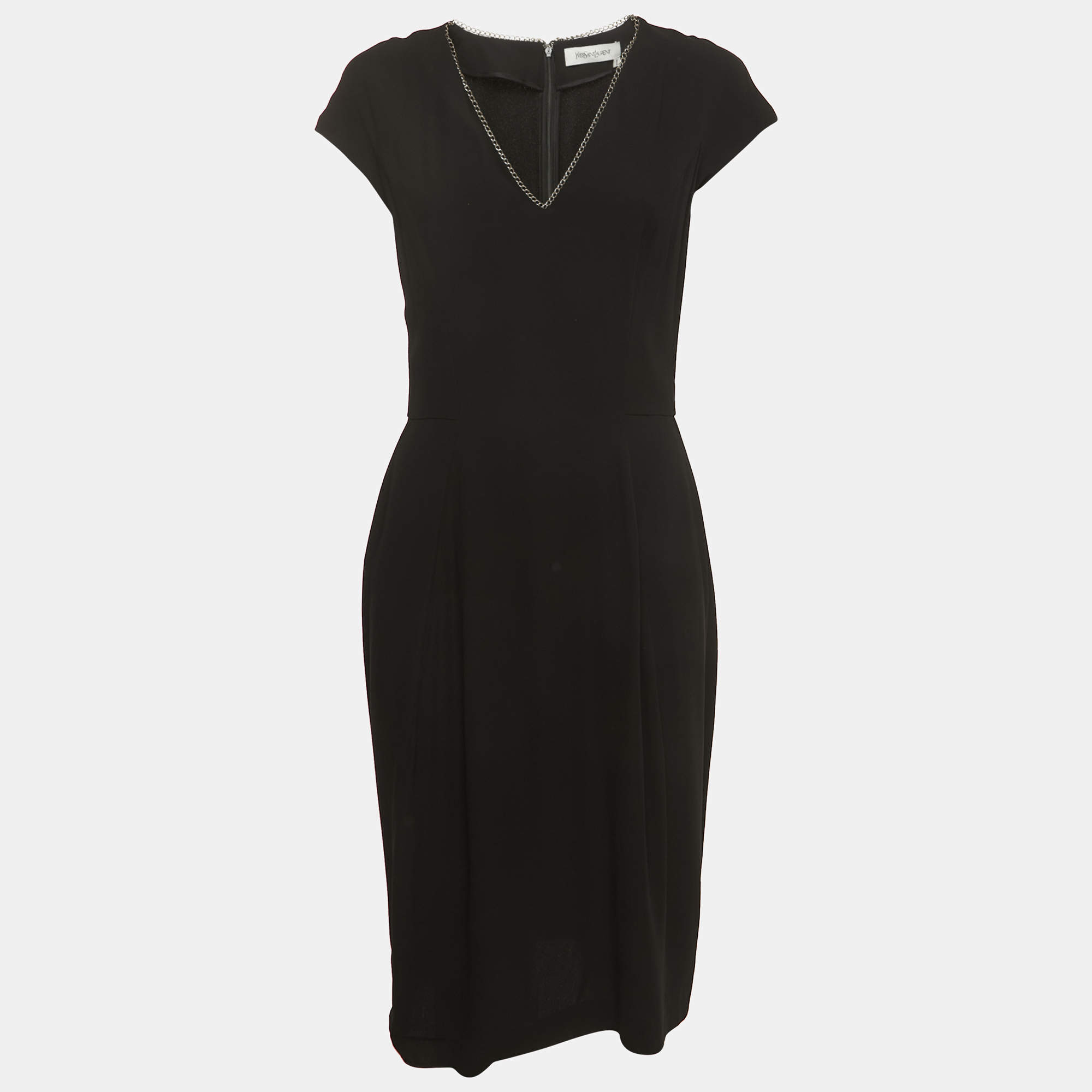 Yves Saint Laurent Black Crepe Chain Neck Detailed Short Dress M
