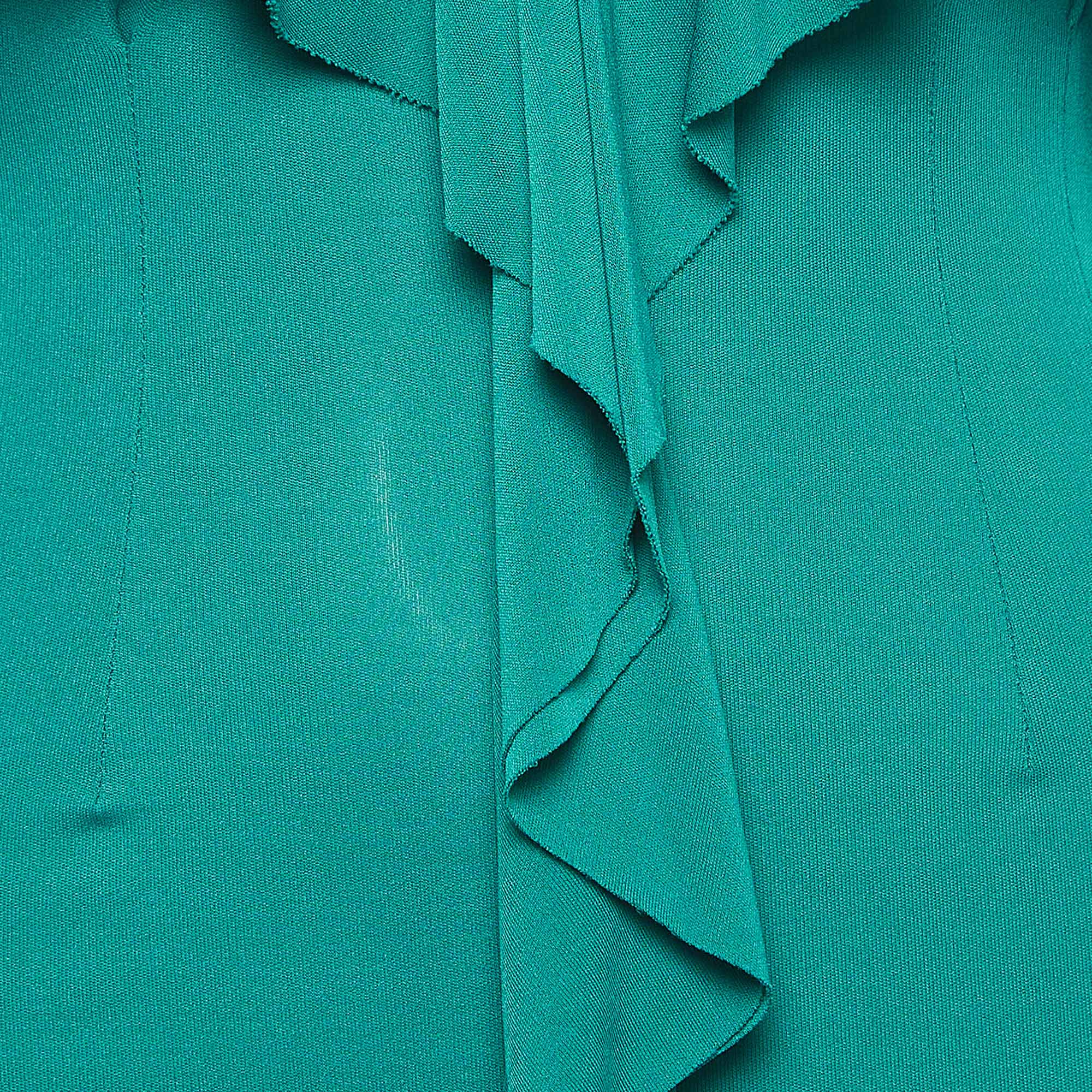 Pre Owned Yves Saint Laurent Vintage Green Mesh and Jersey Ruffled Slip Dress S